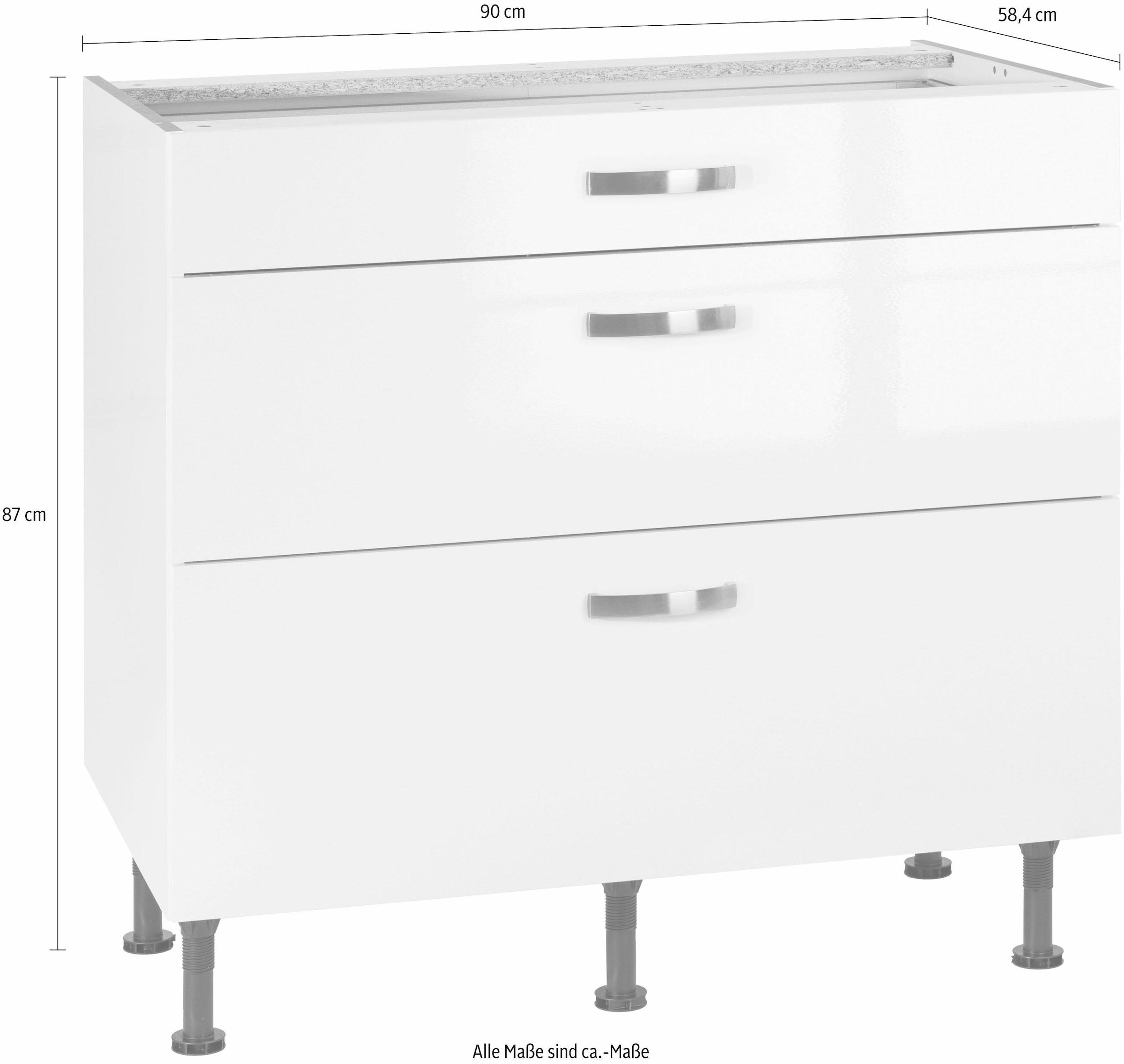 KOCHSTATION Unterschrank »KS-Cara« Breite 90 cm, mit Vollauszügen und Soft-Close-Funktion
