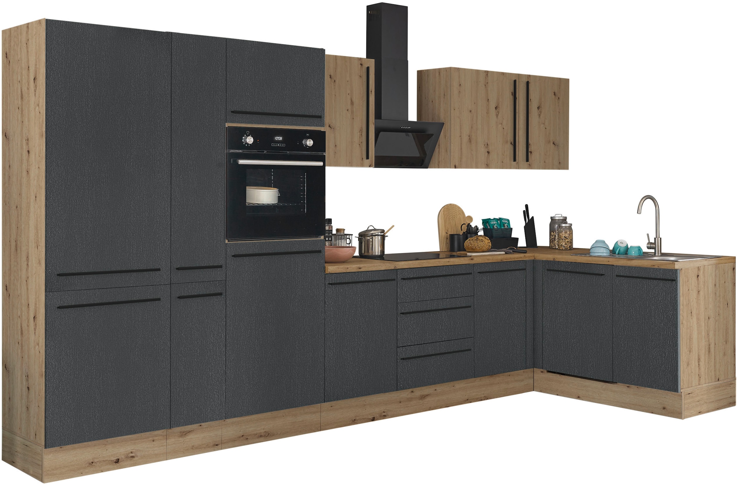 KOCHSTATION Winkelküche »Florida, Stellbreite 370x175 cm« wahlweise mit E-Geräten, mit Softclose für Türen und Schubkästen