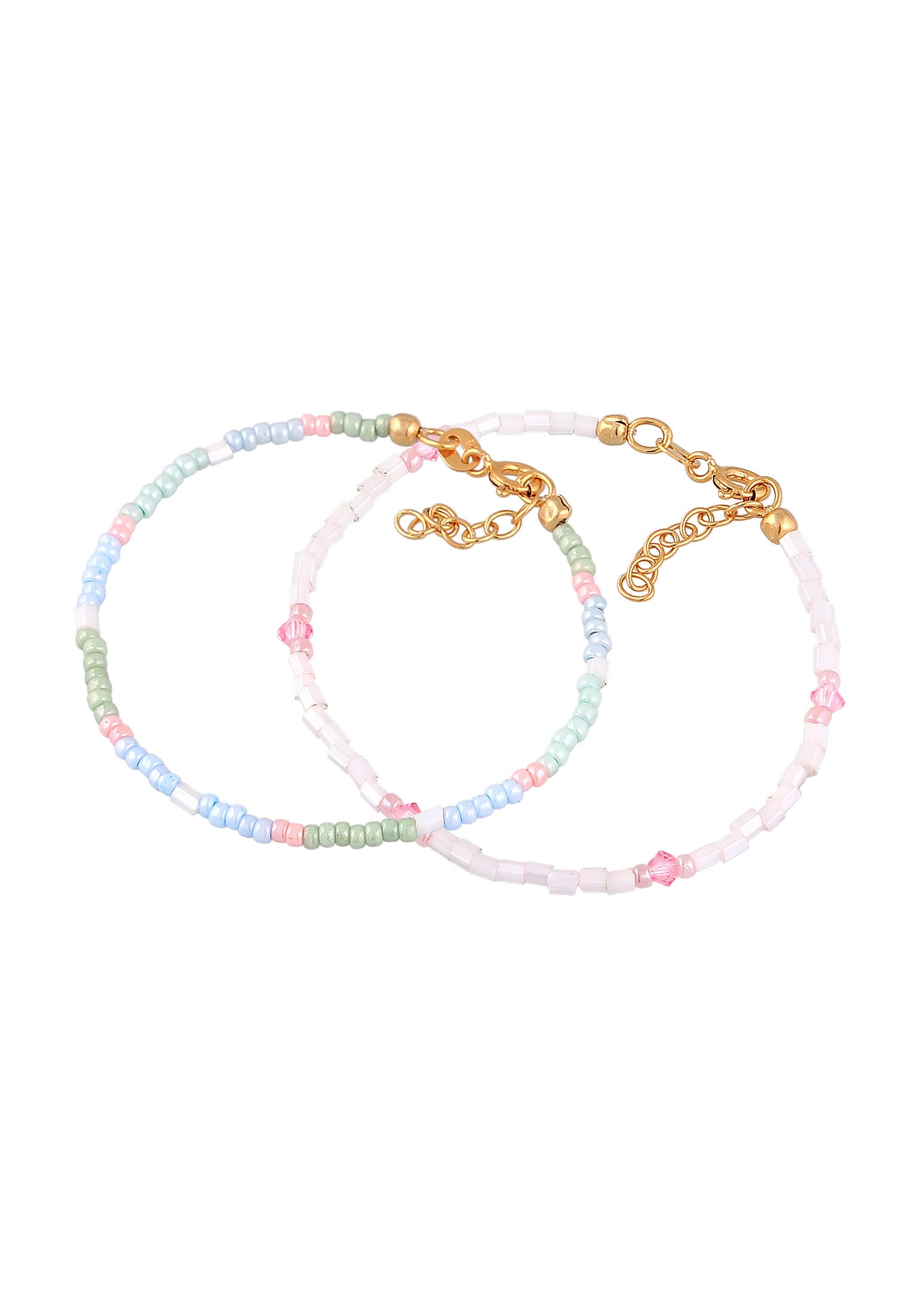 Elli Armkette »Armband Kids Glas Perlen Pastell 2er Set 925 Silber«