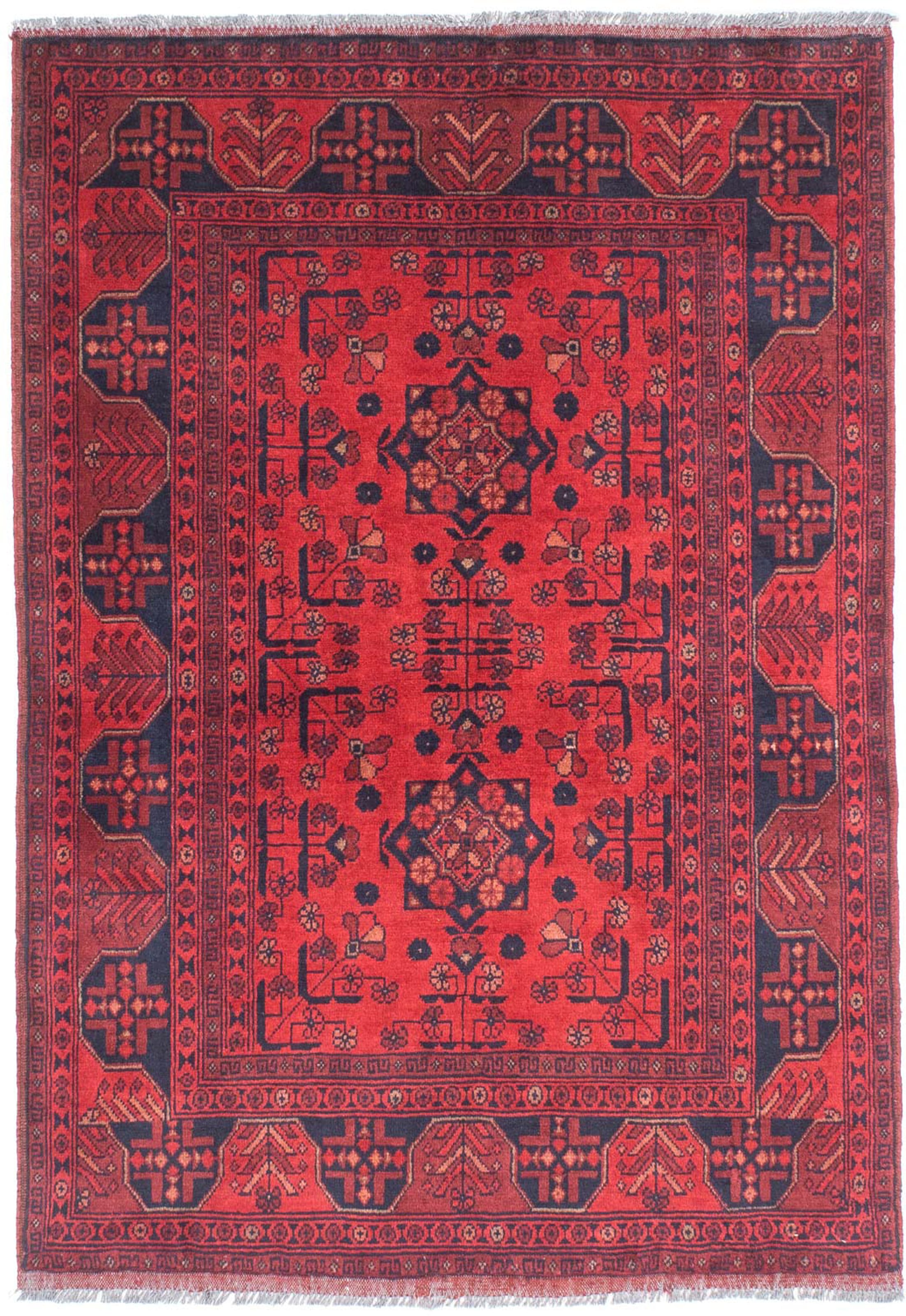 morgenland Orientteppich »Afghan - Kunduz - 151 x 103 cm - rot«, rechteckig, Wohnzimmer, Handgeknüpft, Einzelstück mit Zertifikat