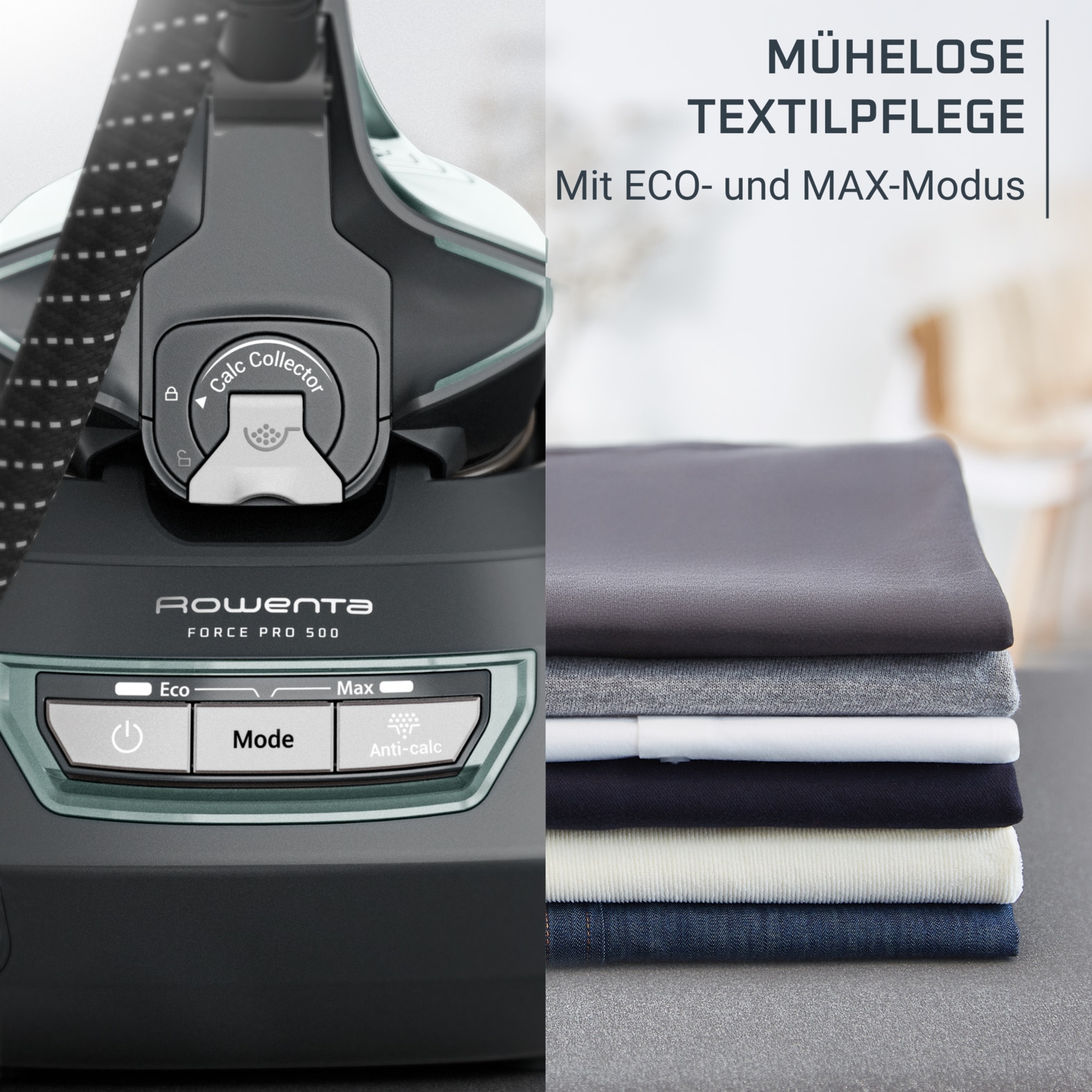 Rowenta Dampfbügelstation »Force Pro 500, mühelose Textilpflege mit 2 Modi (MAX und ECO)« 1.800 ml Wassertank sofortiger Dampf dank Quicksteam-Technologie, Kalk-Kollektor, VR9042