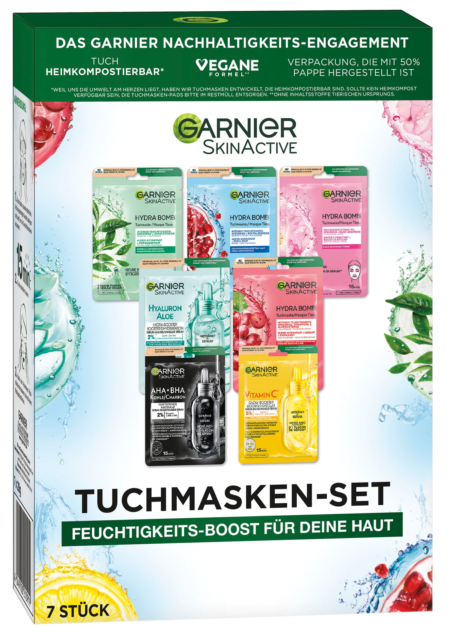 GARNIER Tuchmaske »Garnier SkinActive Tuchmasken-Set«, (Set, 7 tlg.), mit hoher Wirksamkeit