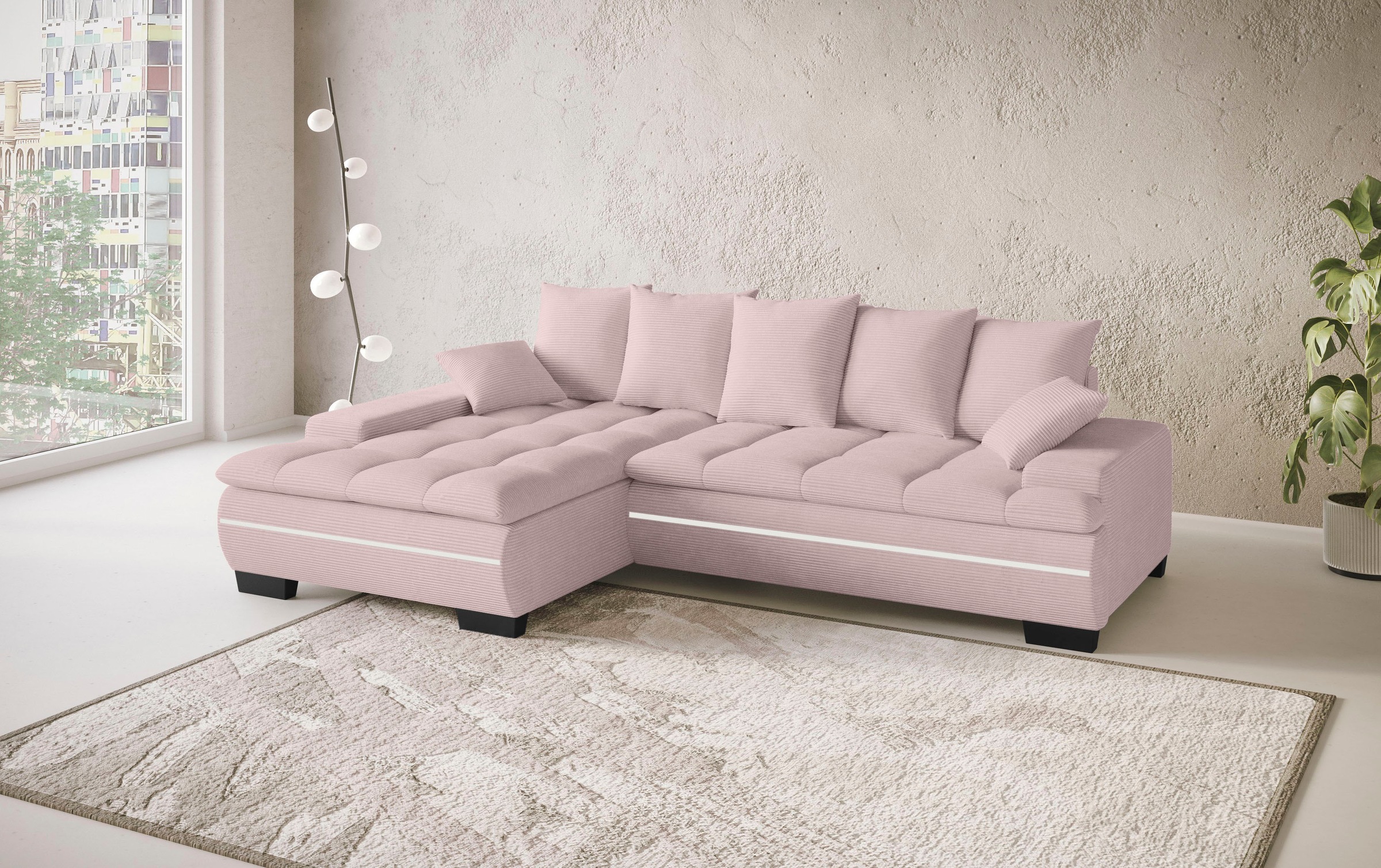 Mr. Couch Ecksofa »Haiti II, L-Form«, RGB-LED Beleuchtung, wahlweise mit Kaltschaum, Bett, Bettkasten