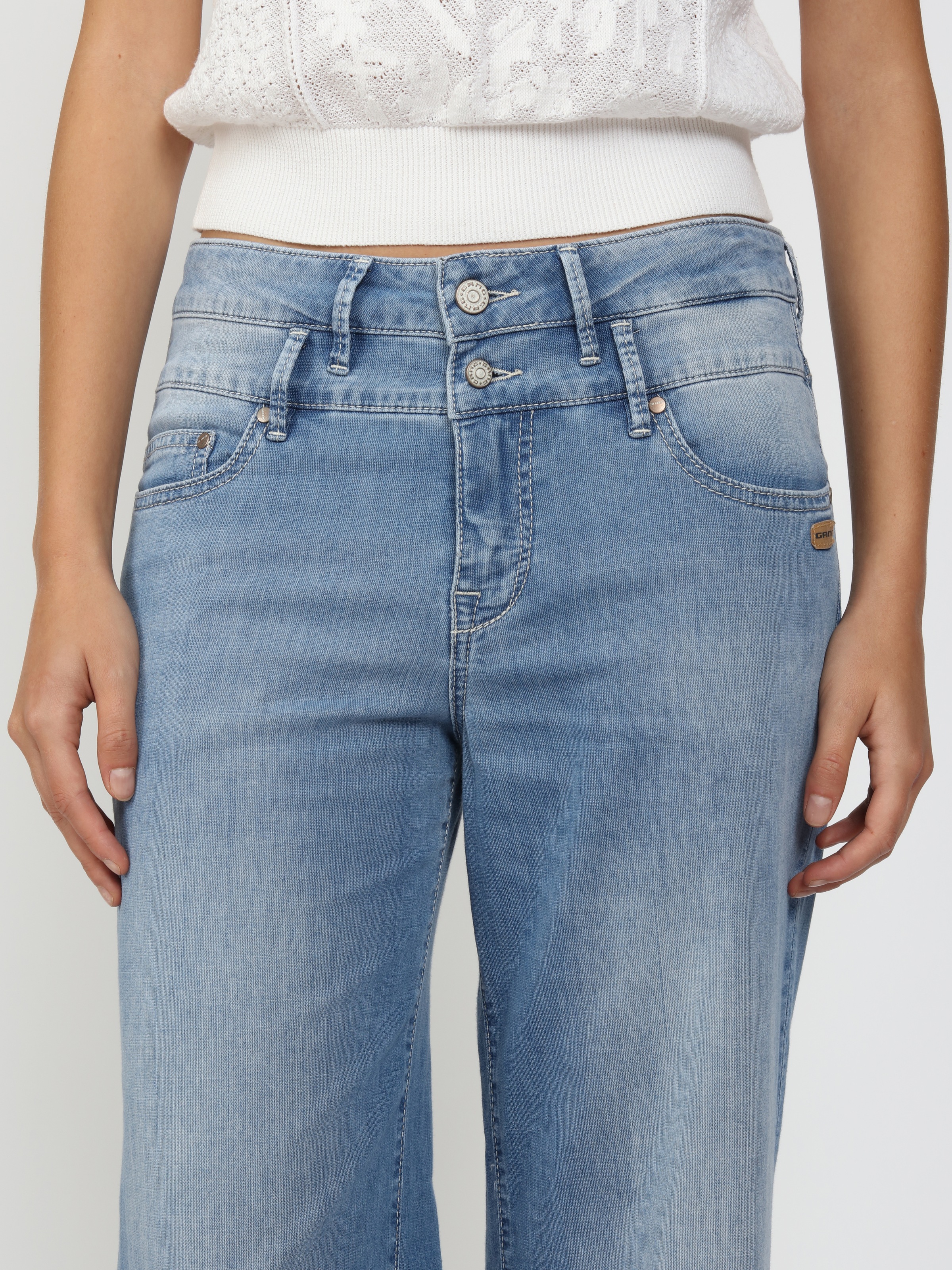 GANG Weite Jeans »94CARA« Light Denim mit Doppelbund