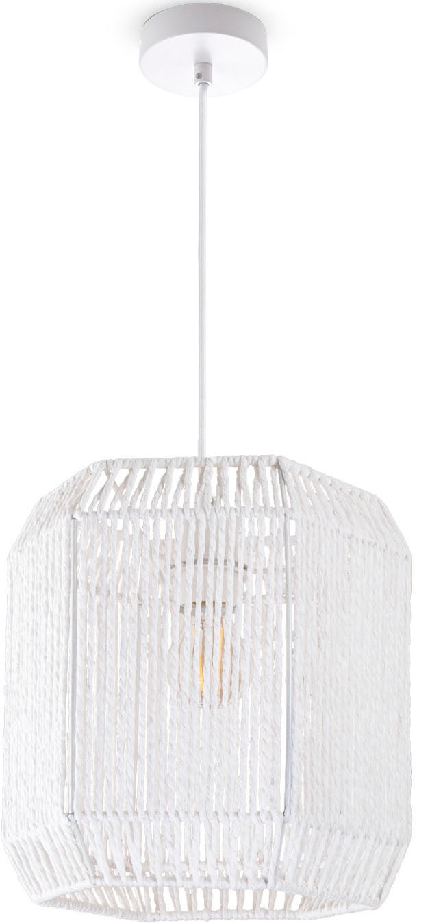 Paco Home Pendelleuchte »Hugo Pepe«, Leuchtmittel E27 | ohne Leuchtmittel, Wohnzimmer Esszimmer Rattan Optik Boho Schirm Papier Sechseckig