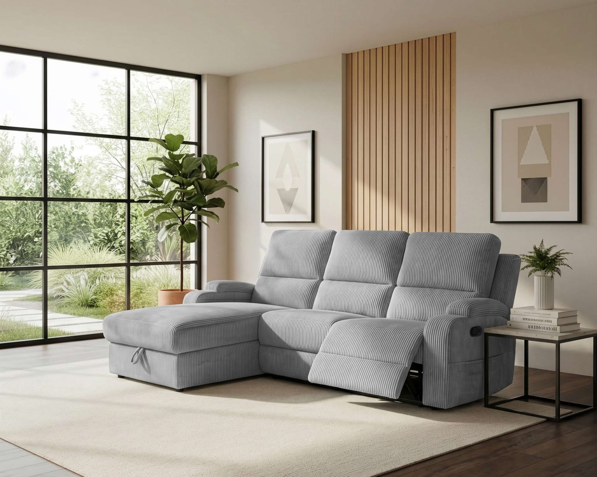 OTTO home Ecksofa »NAPORI Cord, L-Form, 210cm, man./elektr. Relaxfunktion« USB-A bei elektr. Variante, Staukasten, Seitentaschen u. Federkern
