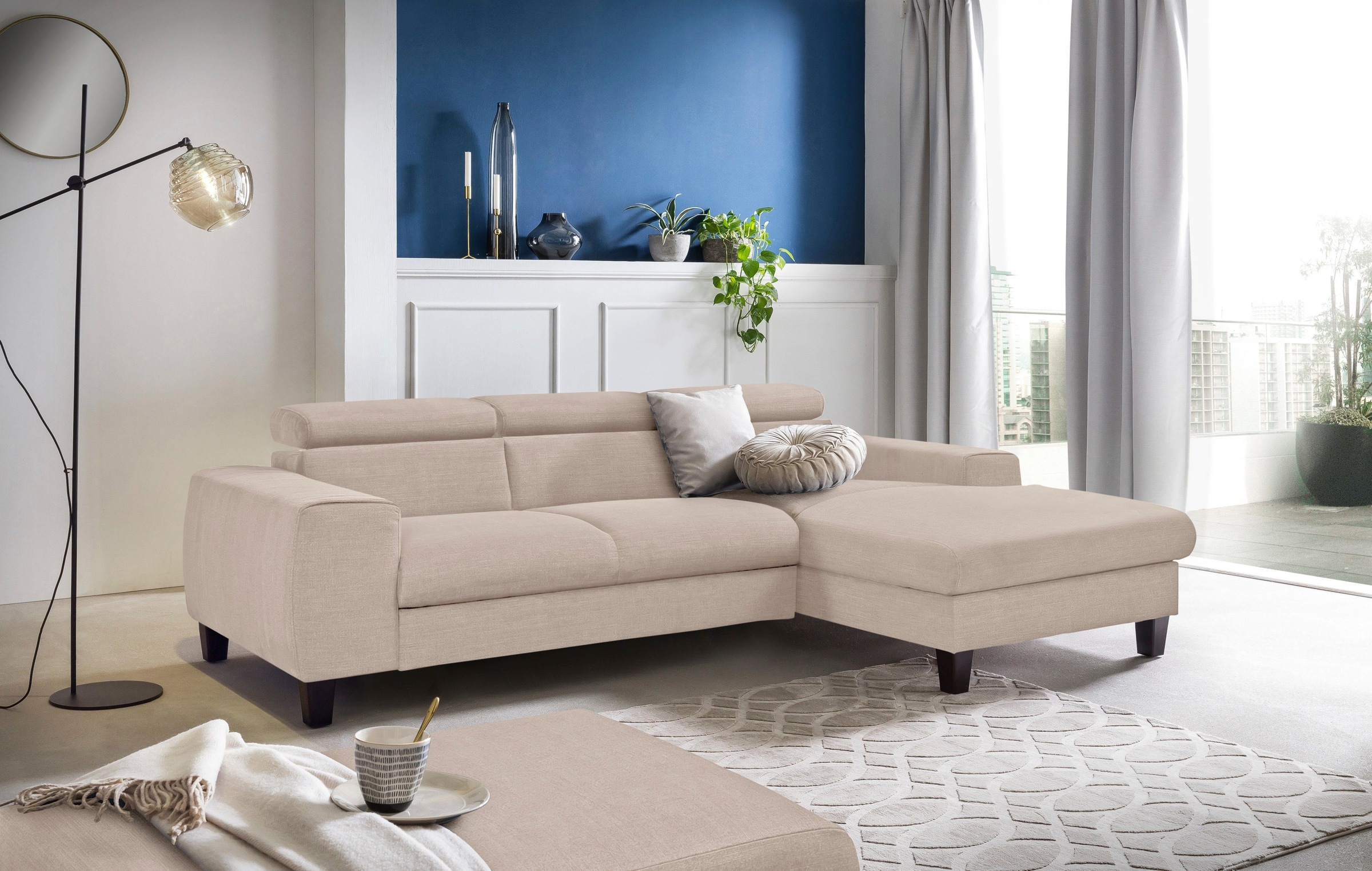 COTTA Polstergarnitur »Morven L-Form«, (Set), Set bestehend aus: Ecksofa mit Kopfteilverstellung & Hocker
