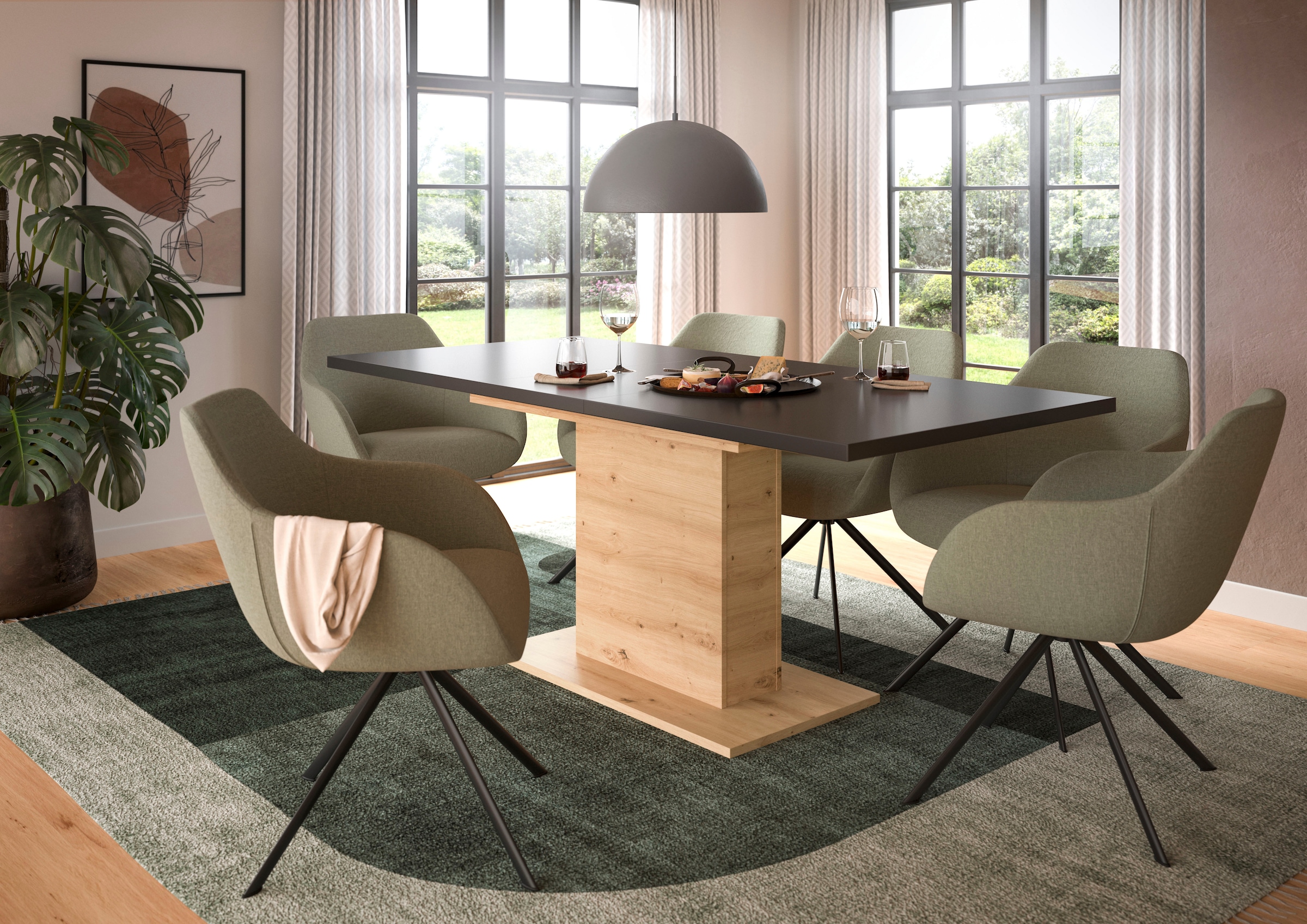 INOSIGN Esstisch »Motus, ausziehbar 150 -190 cm, inklusive 40 cm Einlegeplatte«, (Set, 1 St.), Säulengestell mit Bodenplatte, Tisch, Küchentisch, Esszimmer, Küche