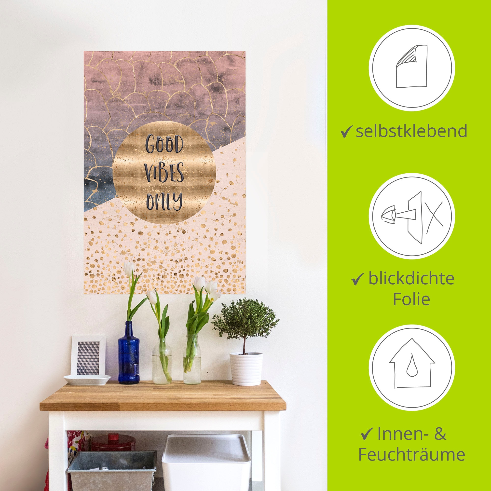 Artland Wandbild »Nur gute Schwingungen«, Sprüche & Texte, (1 St.), als Alubild, Outdoorbild, Leinwandbild, Wandaufkleber, versch. Größen