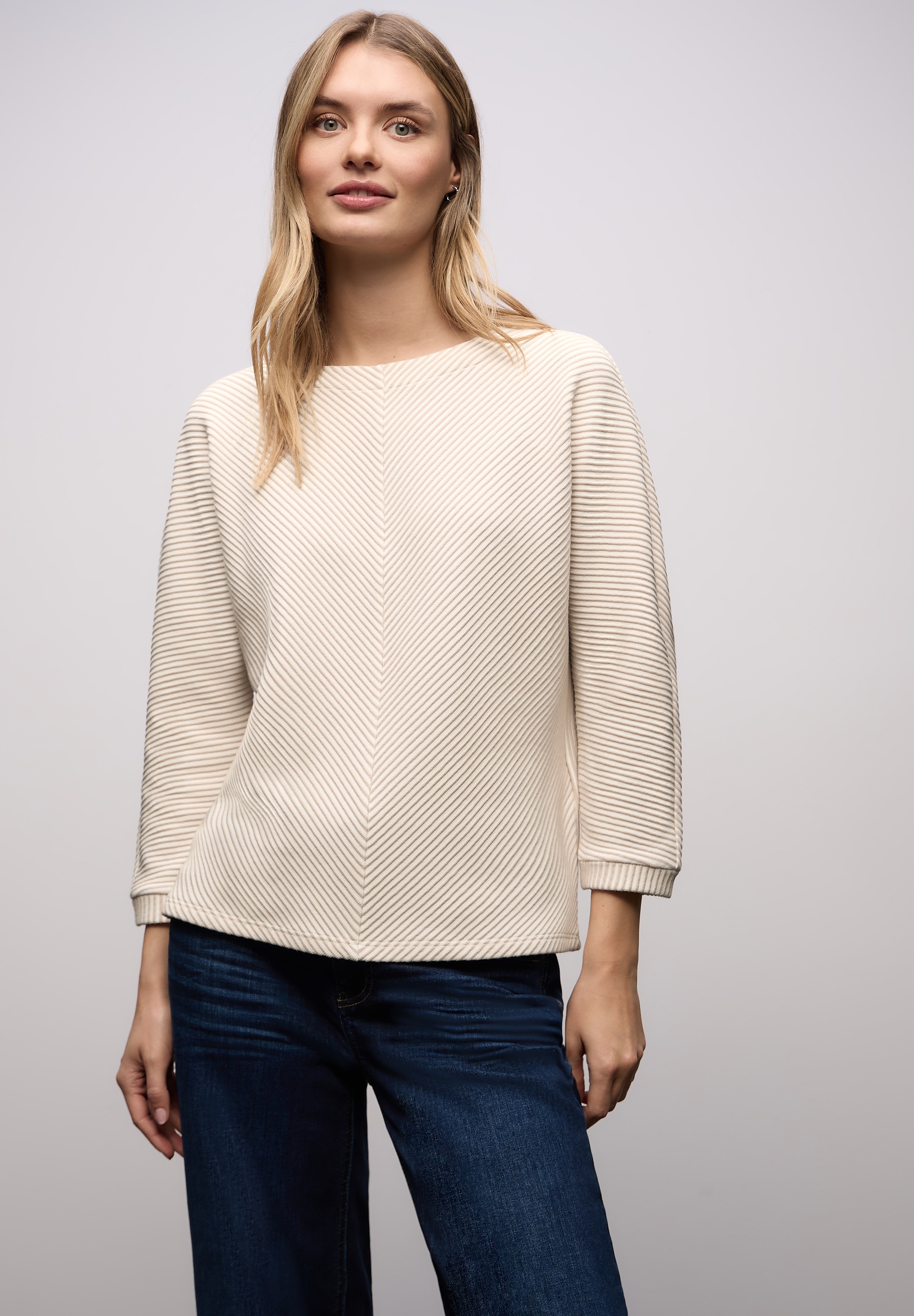 STREET ONE Strickpullover 3/4-Arm mit Two-Tone-Effekt und feinem Strukturmuster