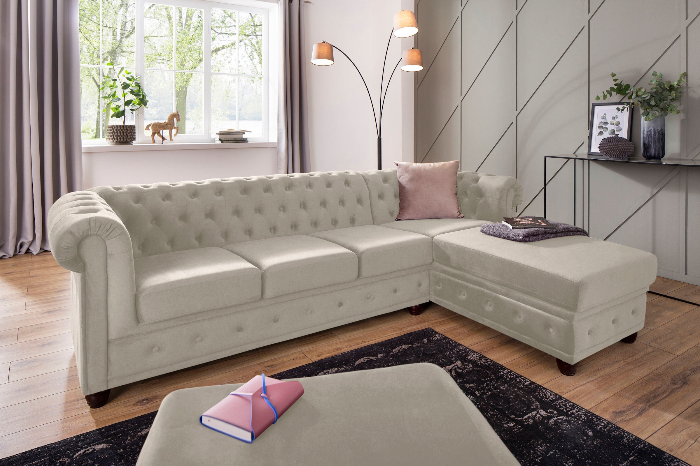 Home affaire Chesterfield-Sofa »New Castle L-Form« hochwertige Knopfheftung in Chesterfield-Design, B/T/H: 255(171/72)