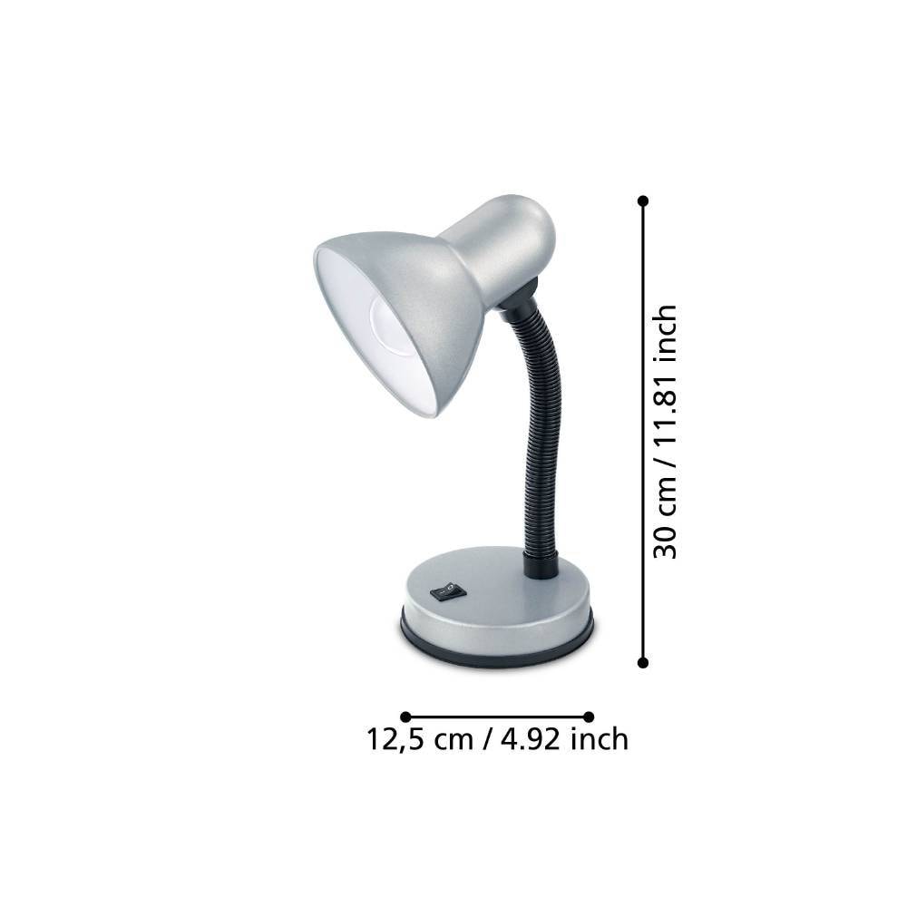 EGLO Tischleuchte »BASIC«, 1 flammig, Leuchtmittel E27 | Leuchtmittel wechselbar-ohne Leuchtmittel, silber / Ø12,5 x H30 cm / exkl. 1 x E27 (je max. 40W) / Wippschalter