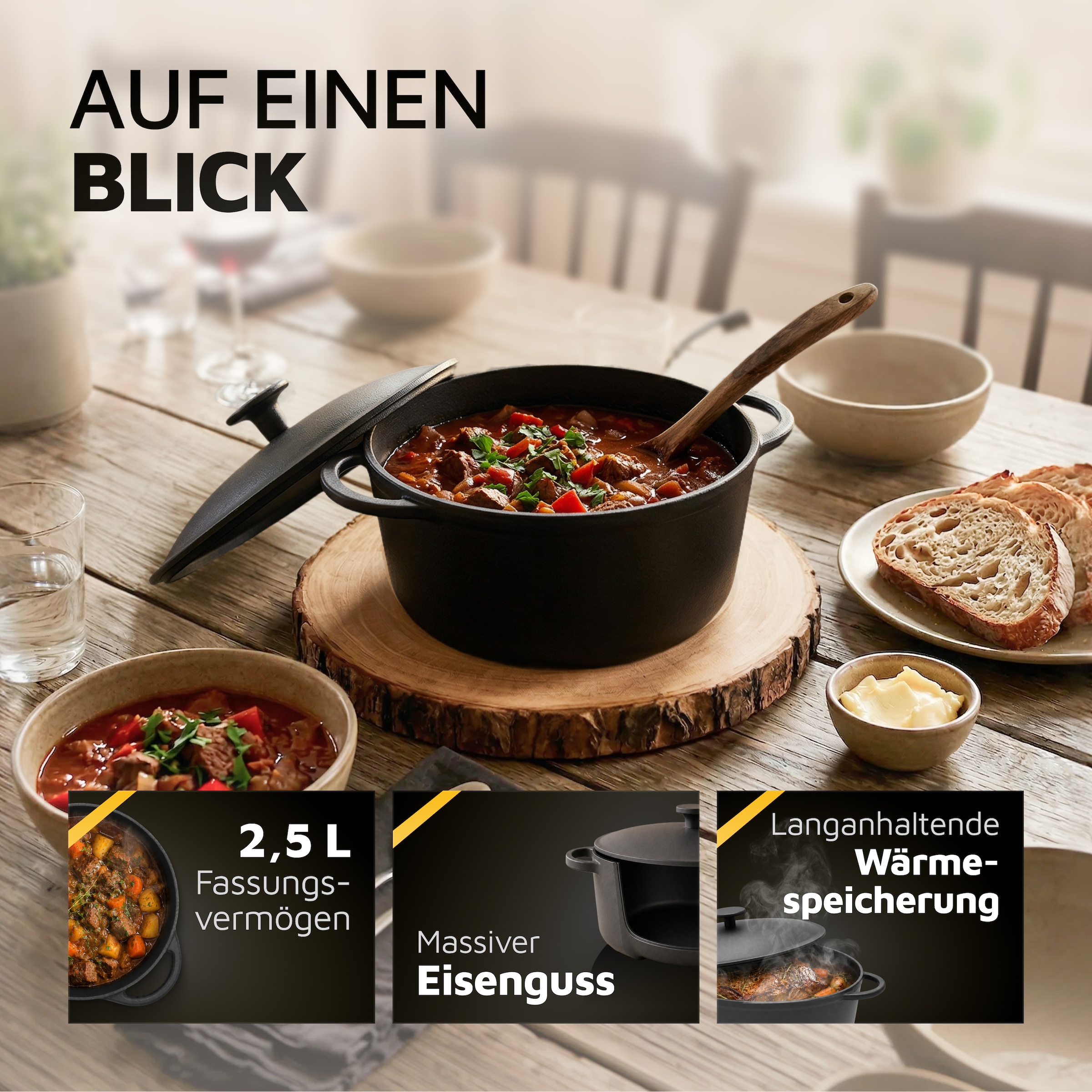 Krüger Fleischtopf »Eisenguss Fleischtopf mit Deckel RUSTICA« 1 Stk. tlg. Gusseisen
