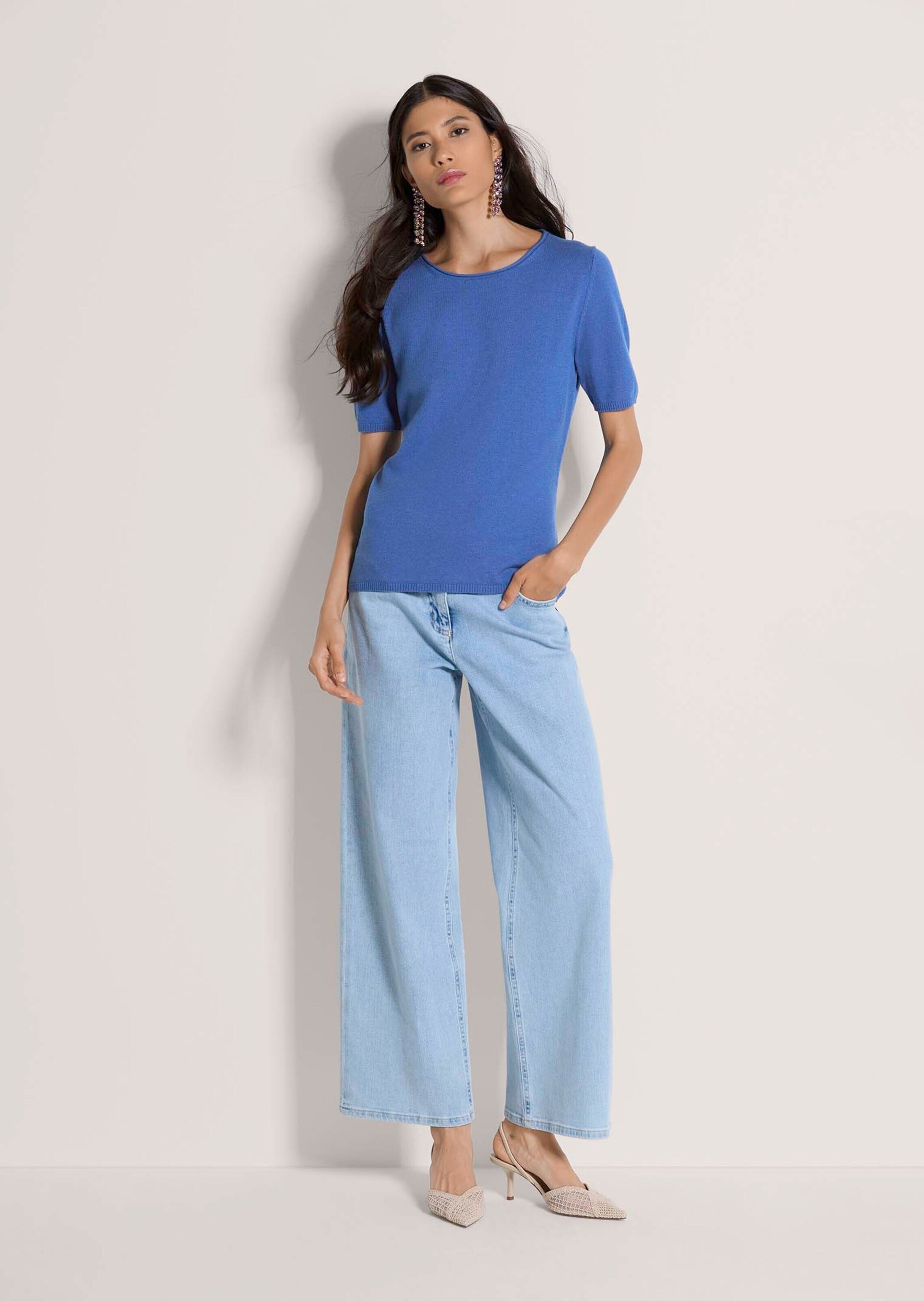 MADELEINE Longpullover »Strickshirt Sommerpulli mit Rollkante« schmale Rippenabschlüsse