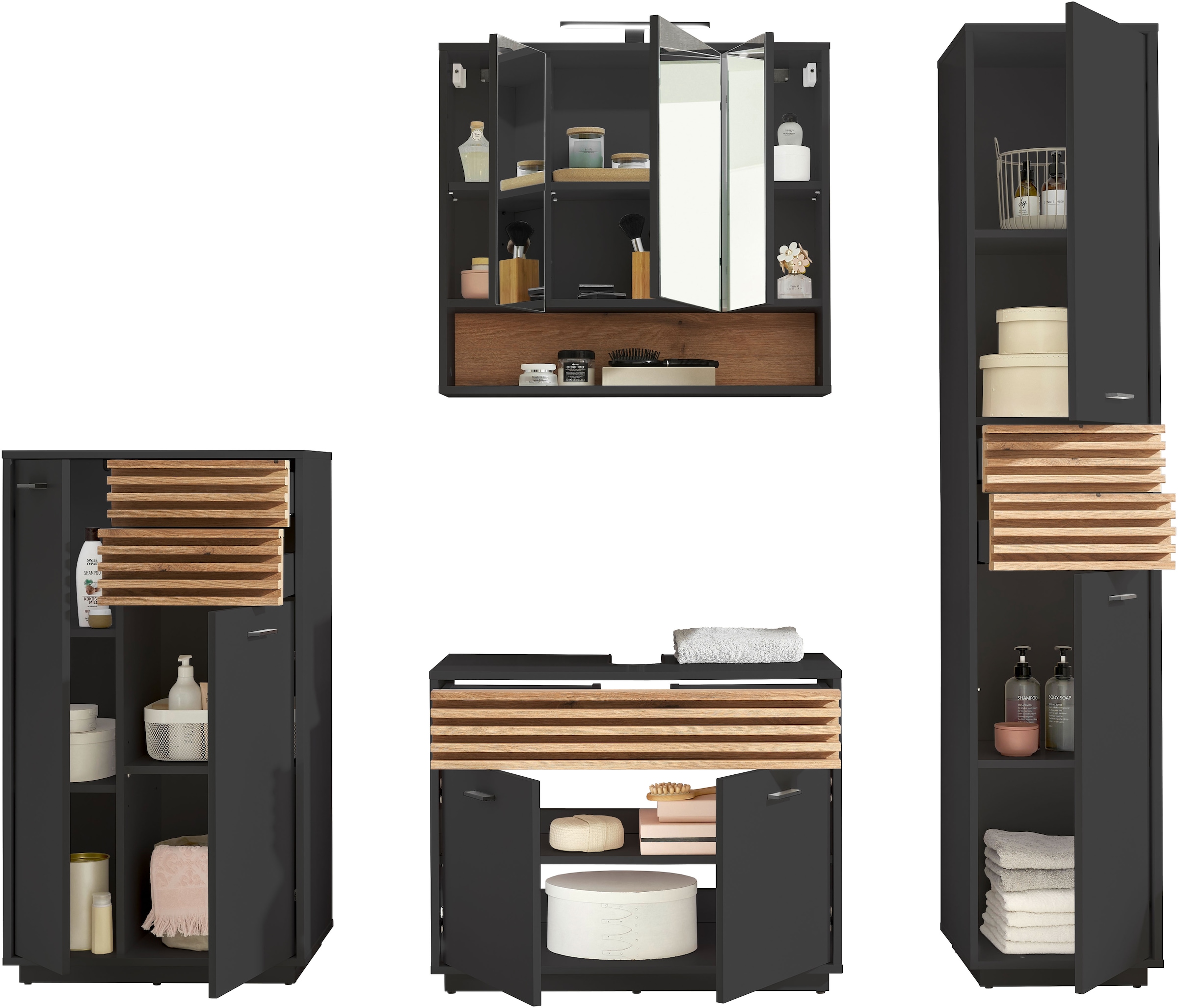 BASIC by Balculina Spiegelschrank »Liguria B/H/T 80x72x21 cm« 1 Stk. tlg. Breite 80cm, Beleuchtung, FSC-Mix 70%