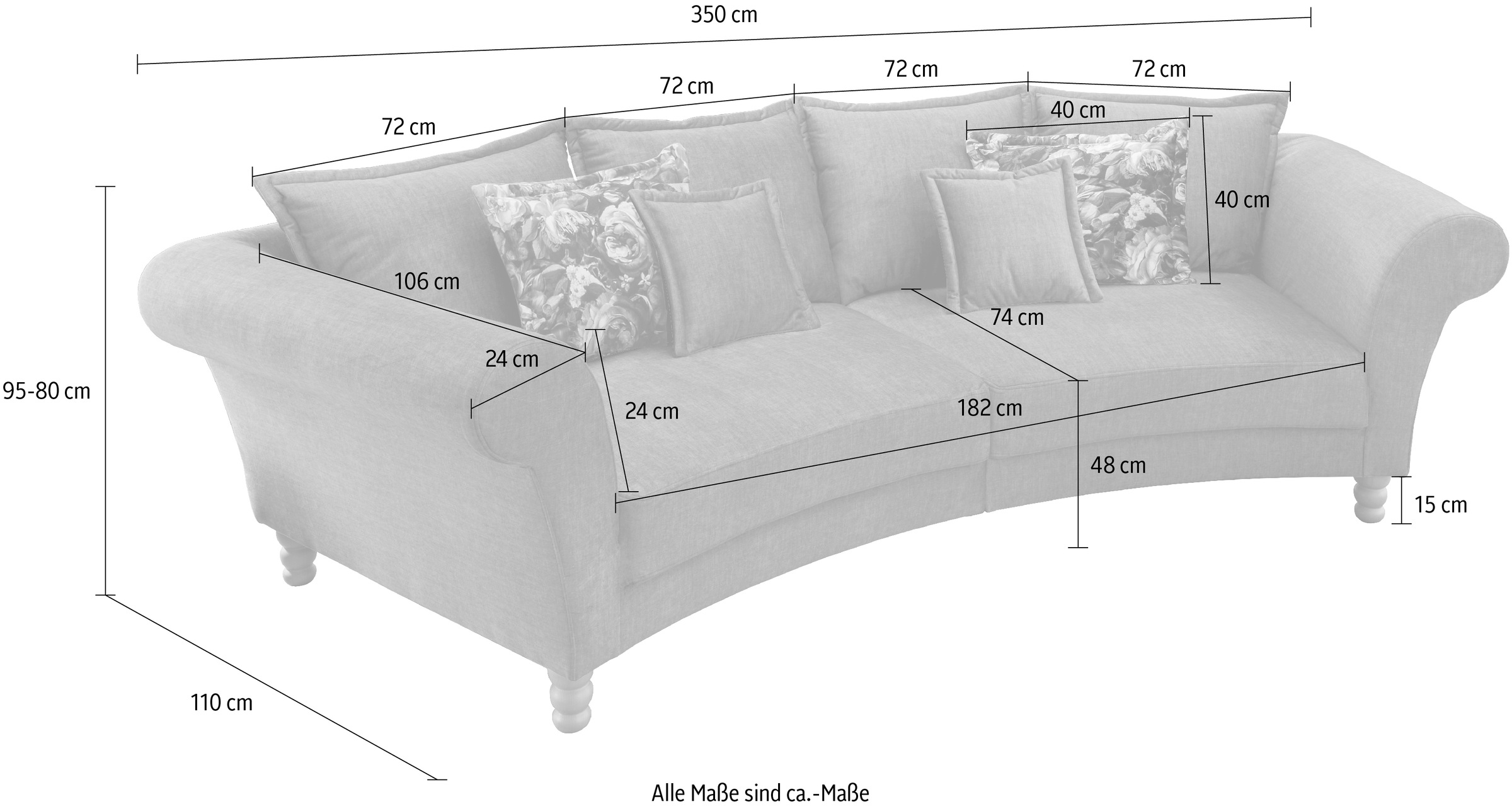 Home affaire Big-Sofa »Tassilo geschwungene Formensprache, bequem, Mega Sofa, Breite 350cm«