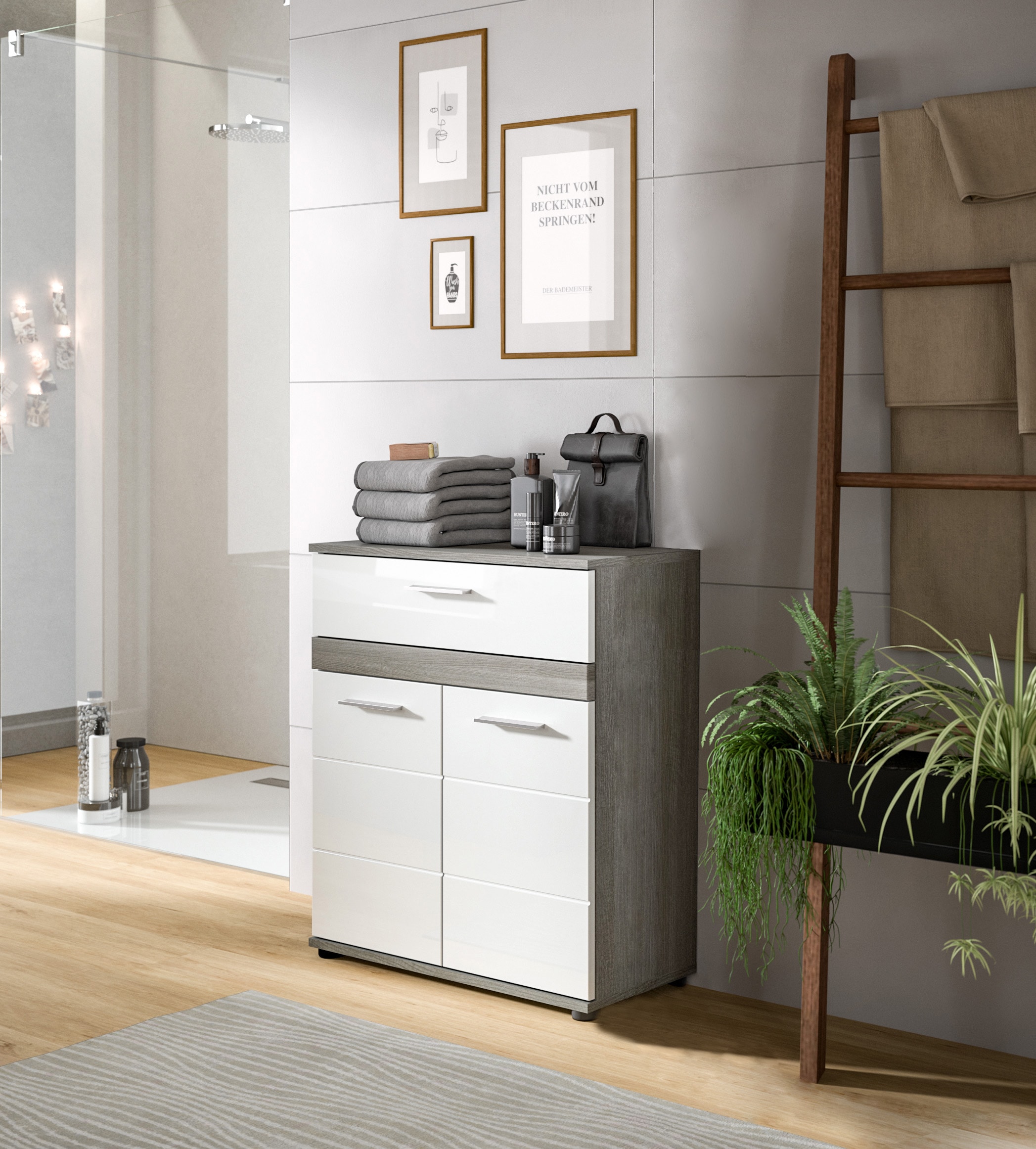 welltime Midischrank »LUCCA, TOPSELLER!, Höhe 79 cm, 2 Türen, 1 Schubkasten, 1 Einlegeboden«, Badschrank, Bad-Möbel, Badezimmer