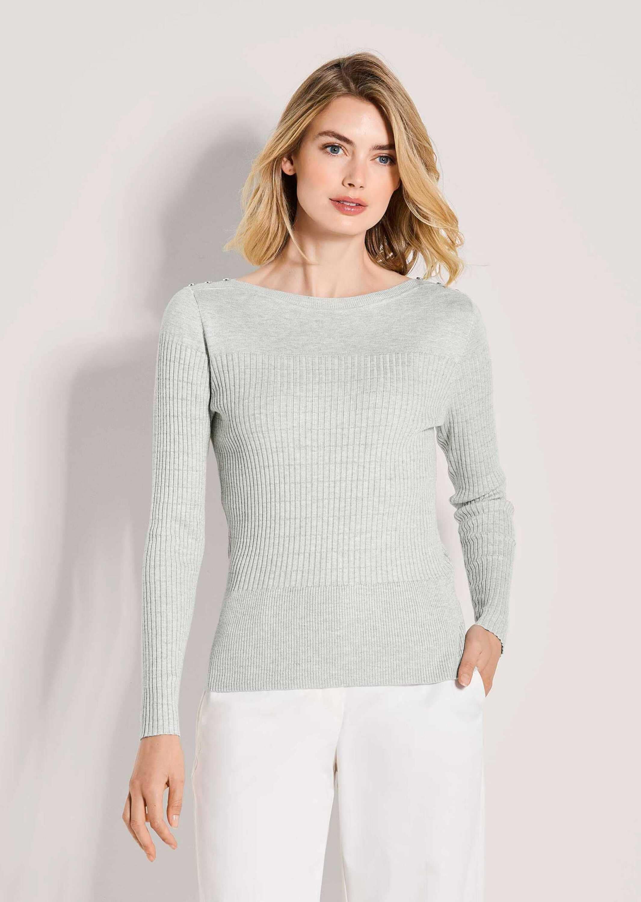 MADELEINE Longpullover »Strickpullover Glanzpullover mit Zierknöpfen« Schmuckknöpfe