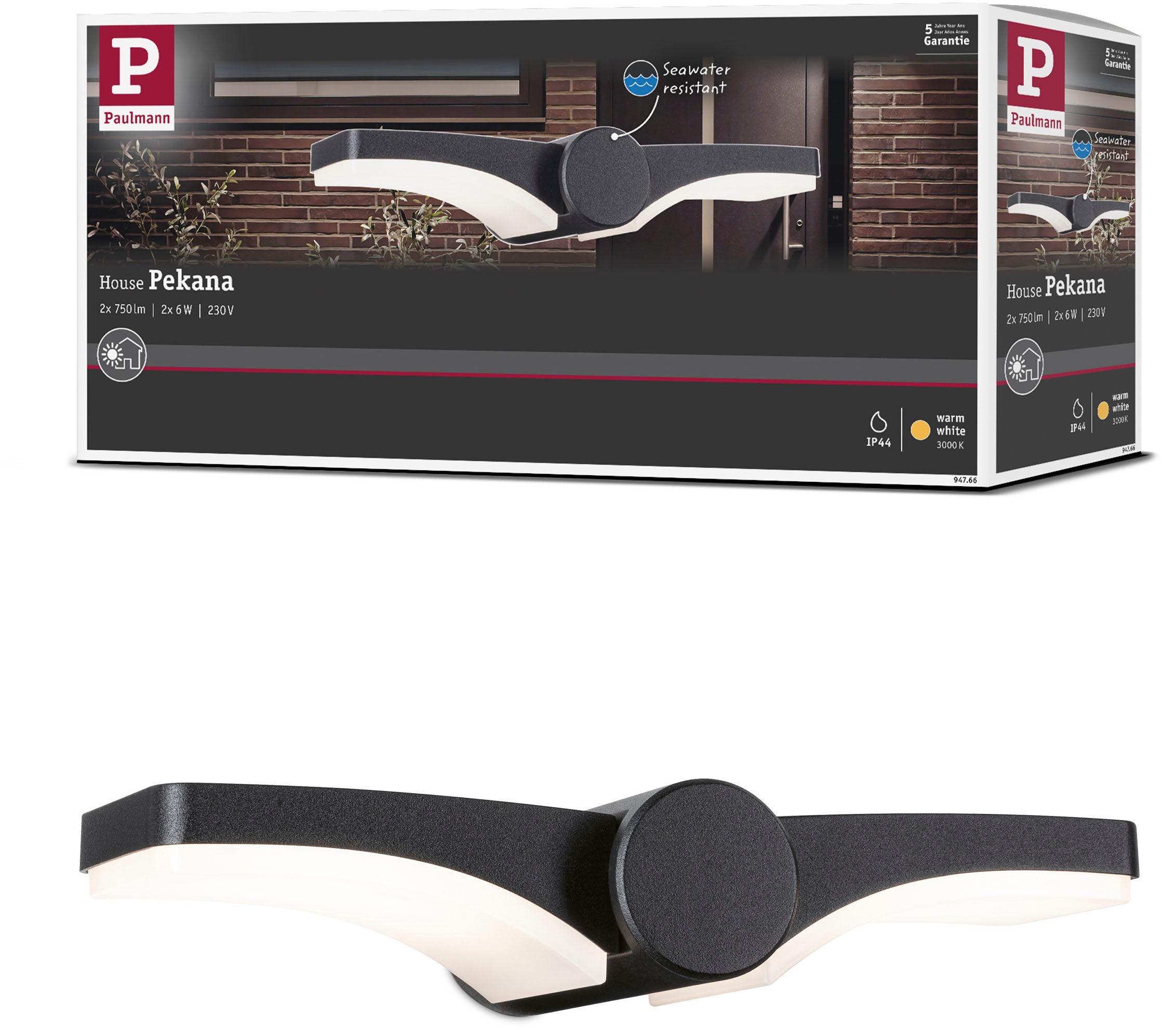 Paulmann LED Außen-Wandleuchte »Outdoor 230V Pekana IP44 anthrazit«, 2 flammig, IP44