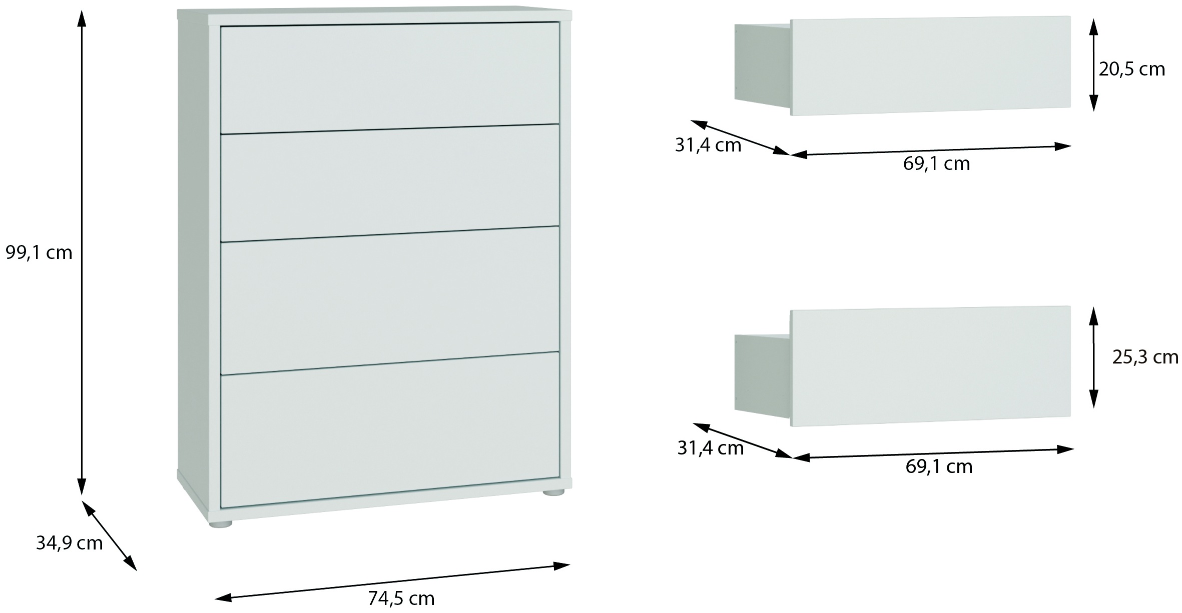FORTE Kommode »Alice Springs, Kommode 4 Schubkästen B/H/T 74,5/99,1/34,9 cm« Schubkästen mit Vollauszug, Grifflos, Push to open