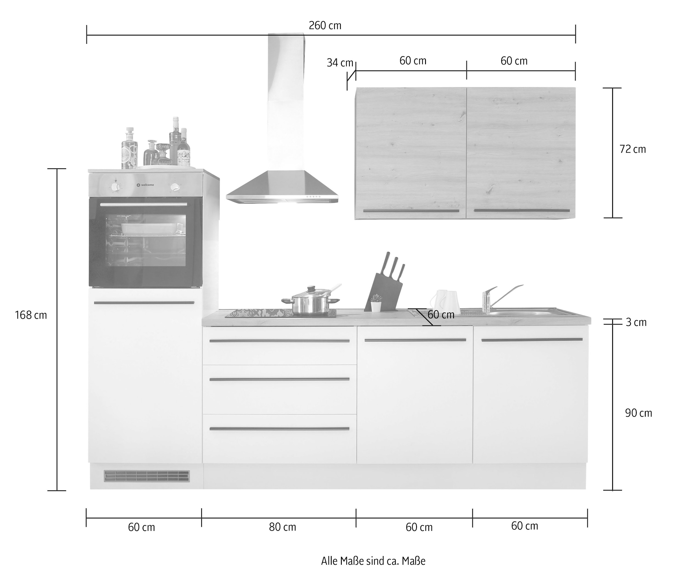 Küchenzeile OTTO E-Geräten wahlweise by bestellen online cm, BASIC bei 260 »Noah«, Balculina Breite mit