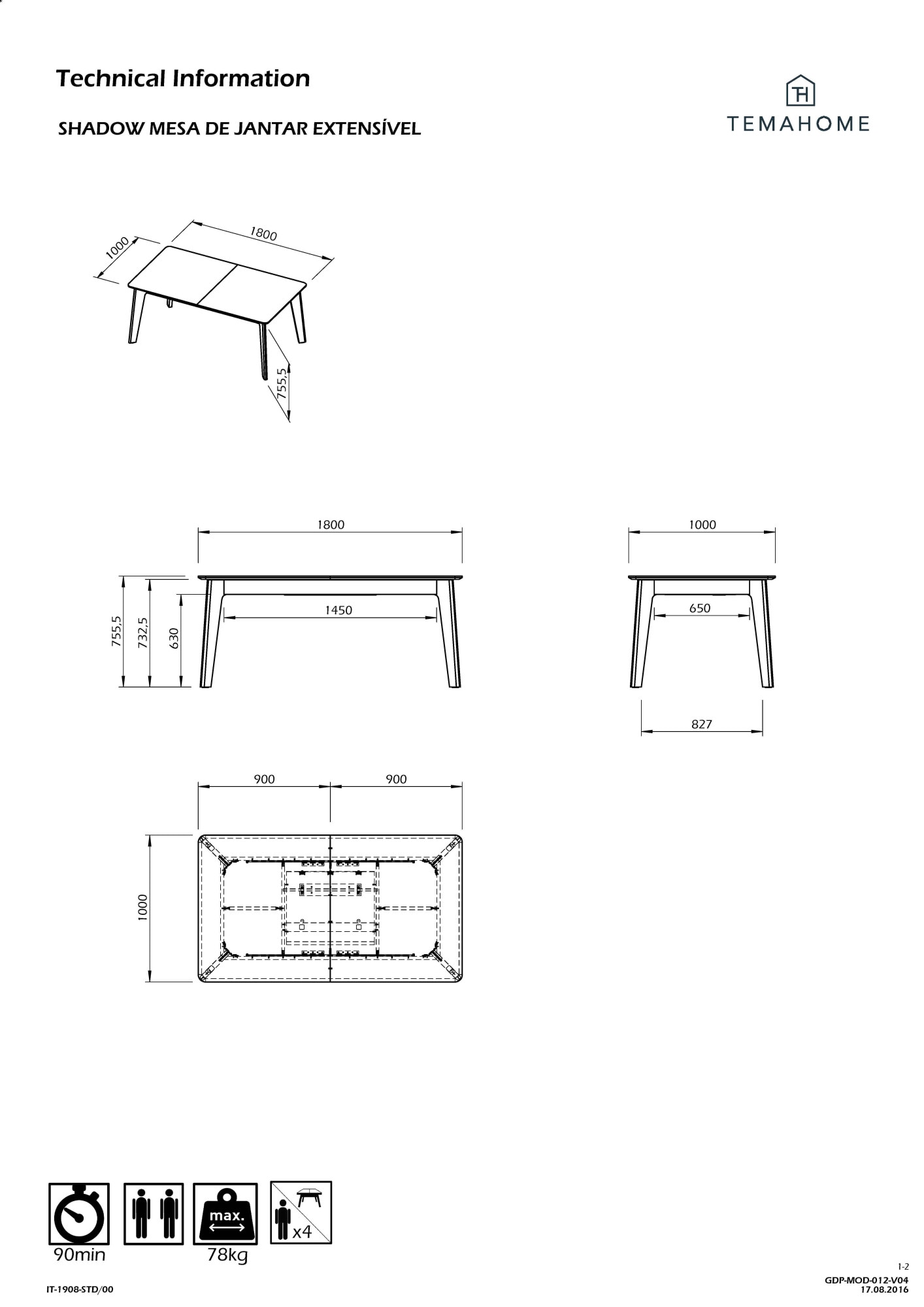 TemaHome Esstisch »Shadow eleganter Designer-Wohnzimmertisch, ausziehbar«, mit integrierter Auszugsplatte, Breite von 180cm bis zu 240cm