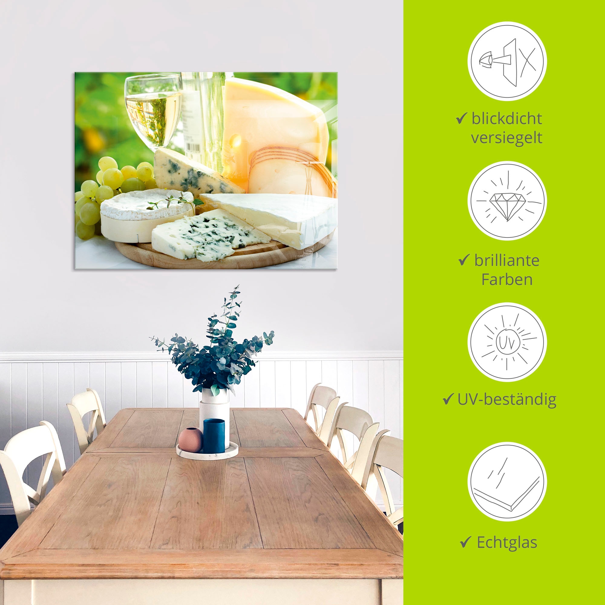 Artland Glasbild »Käse & Wein« Lebensmittel 1 Stk. tlg. in verschiedenen Größen