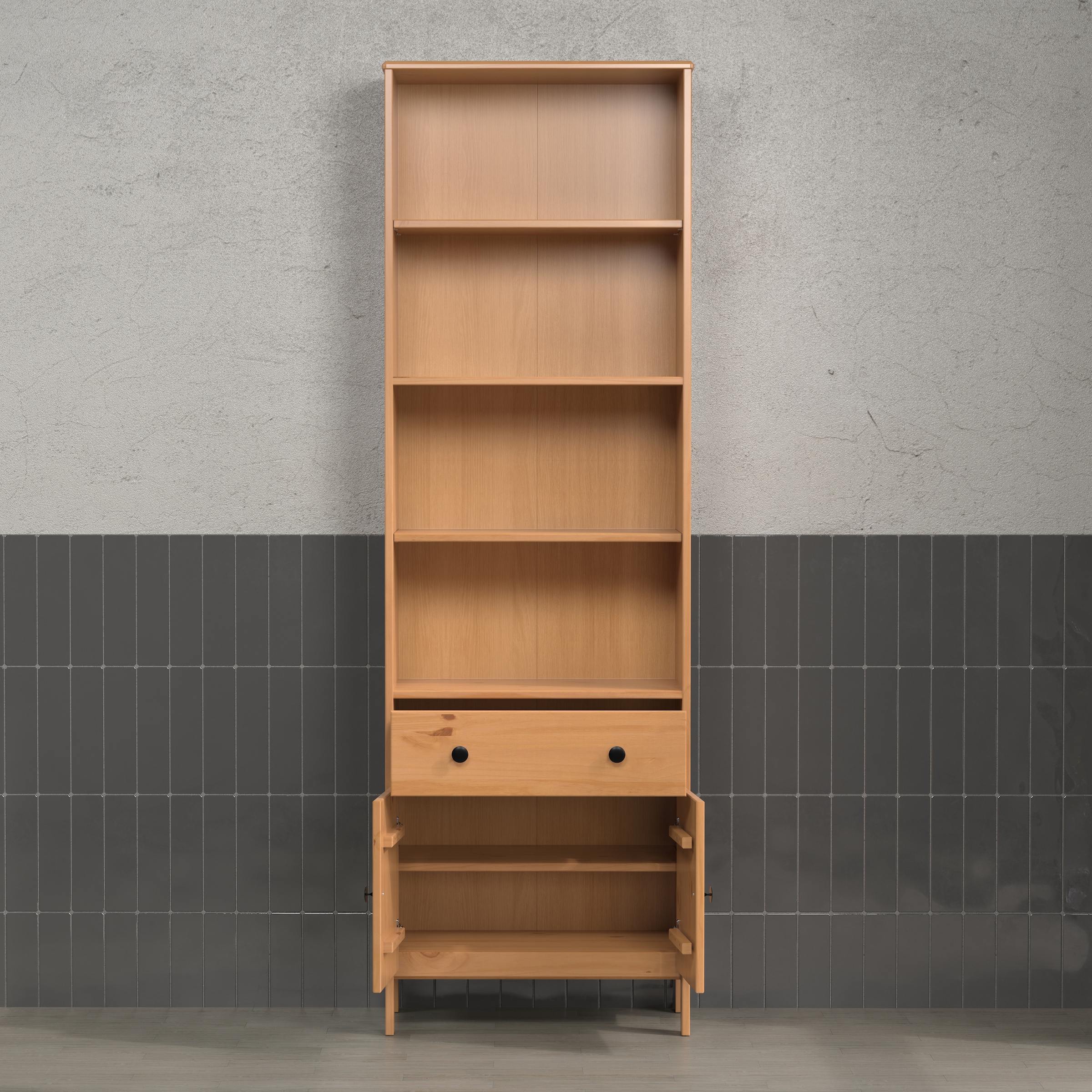welltime Hochschrank »Kall«, (1 St.), Badezimmerschrank aus Kiefer-Massivholz - Maße (B/T/H) 60/33/188 cm