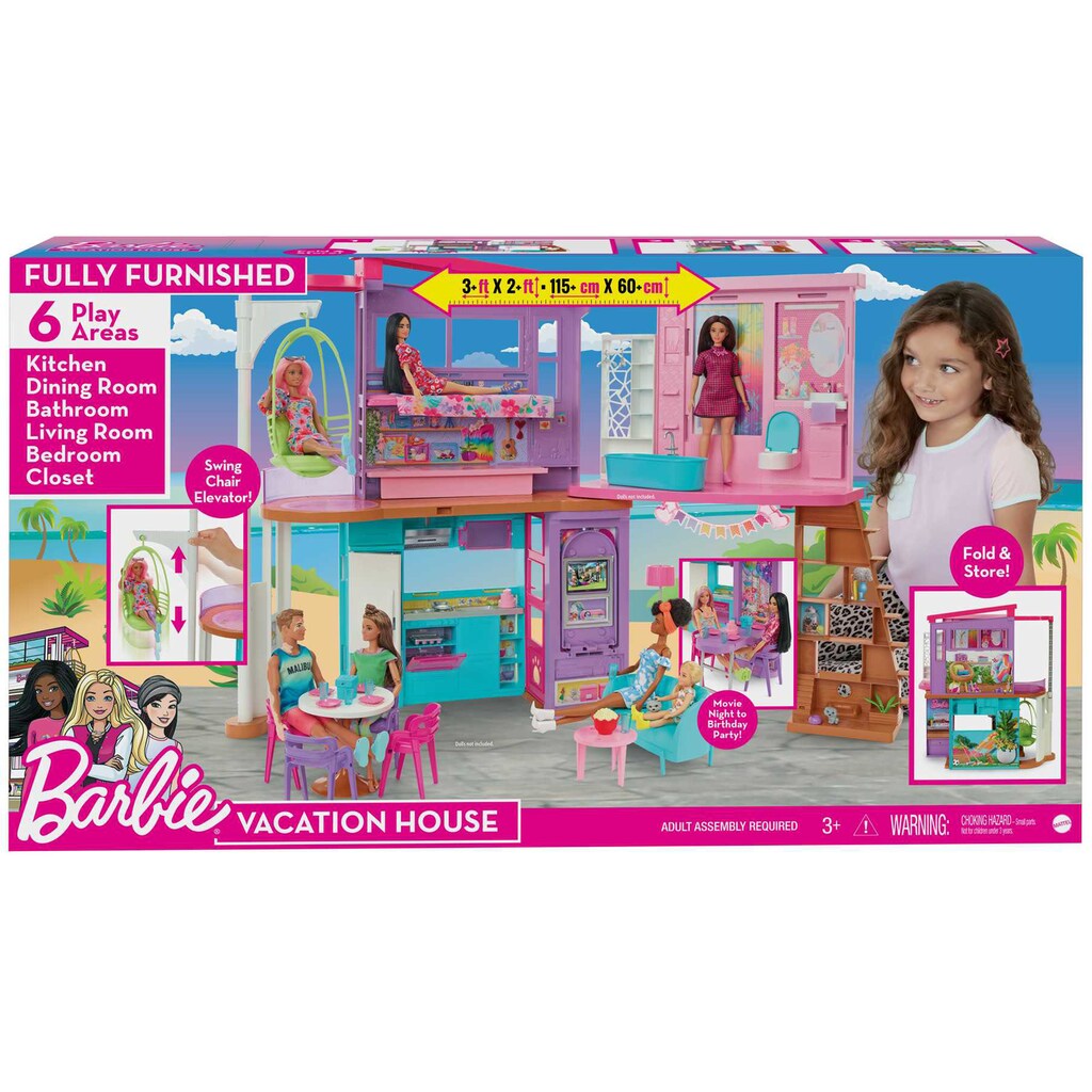 Barbie Puppenhaus »Malibu Ferien-Haus«, inklusive Möbel und Zubehör
