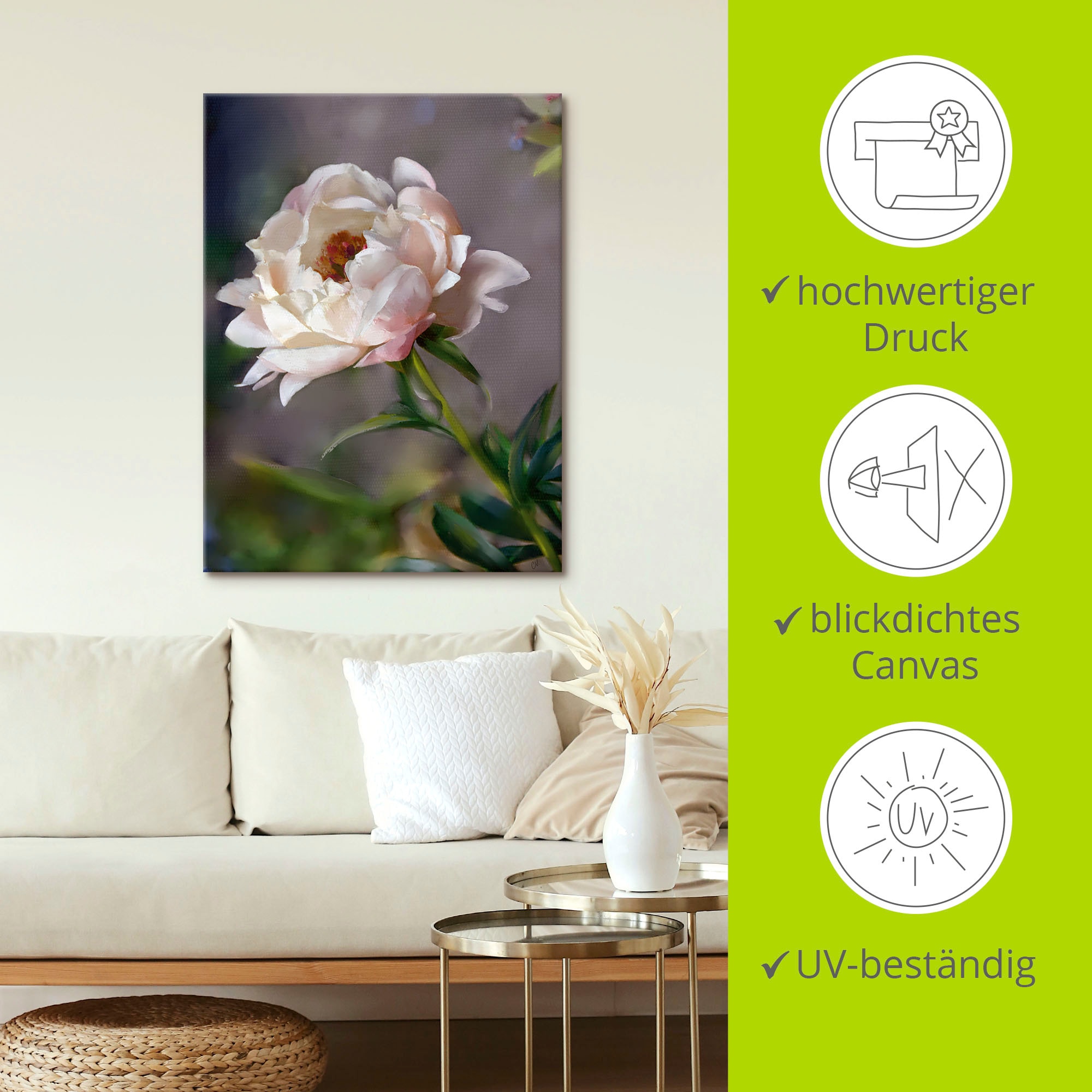 Artland Leinwandbild »Pfingstrose Vintage« Blumenbilder 1 Stk. tlg. auf Holzrahmen gespannt