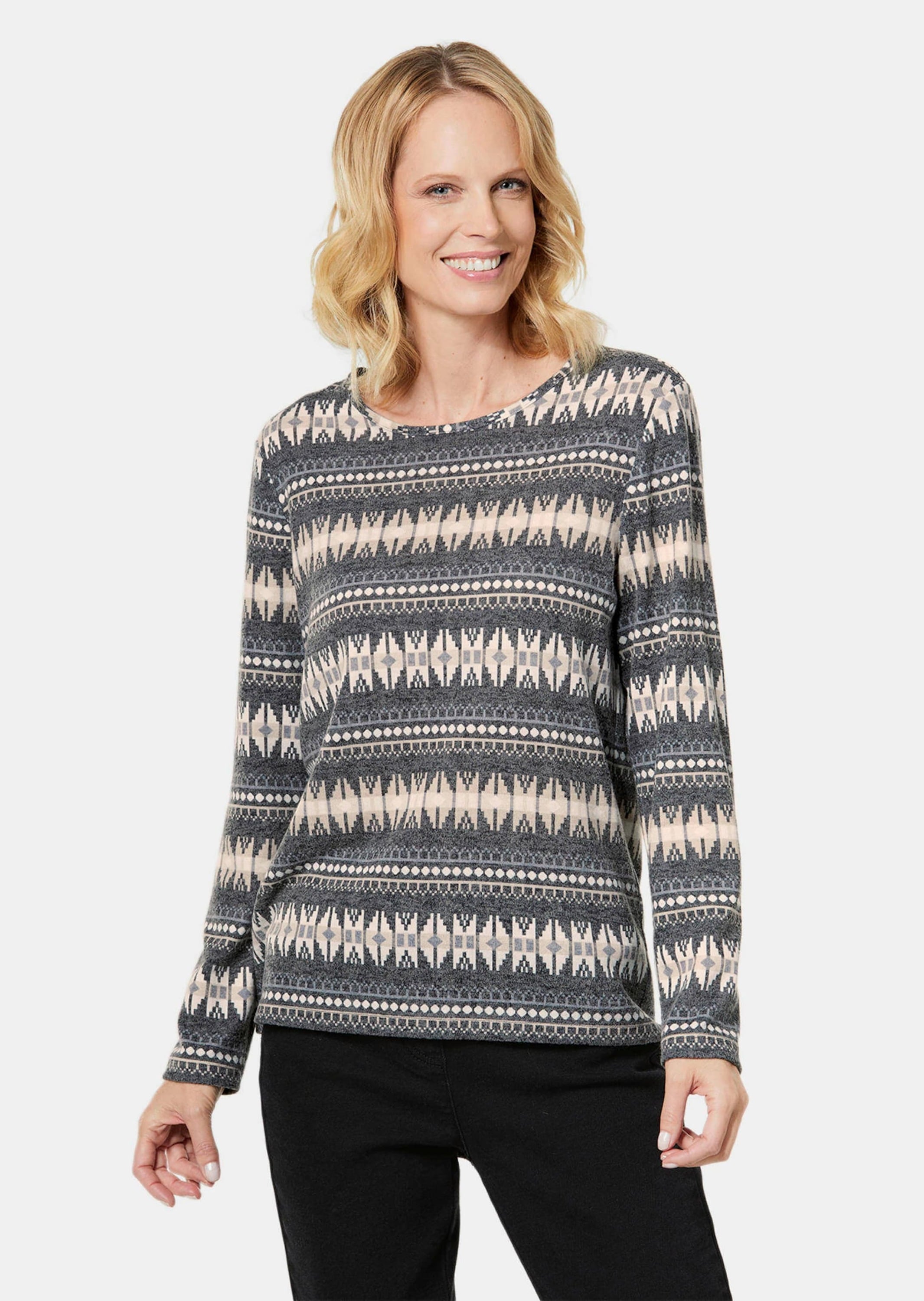GOLDNER Longpullover »Kombistarkes Shirt aus flauschiger Ware«