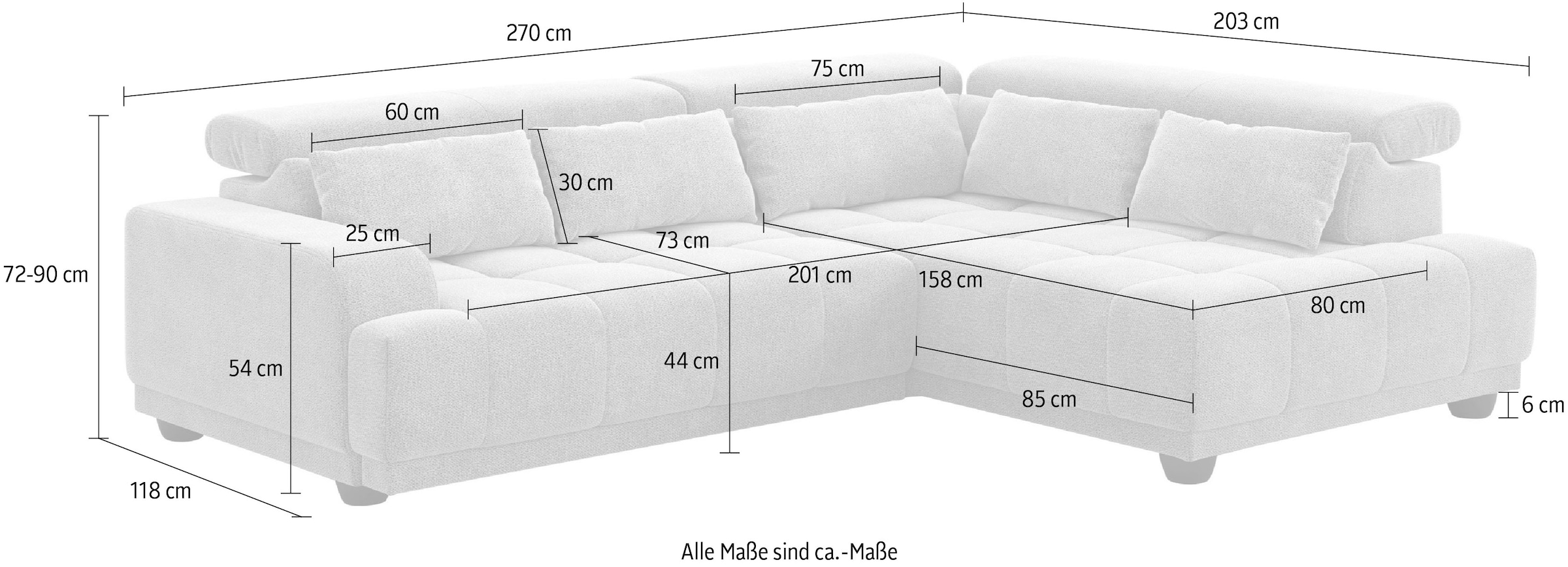 COTTA Ecksofa »Jade L Form, Breite: 270 cm, mit Kopfteilverstellung & Nierenkissen« optional elektr. Sitztiefenverstellung