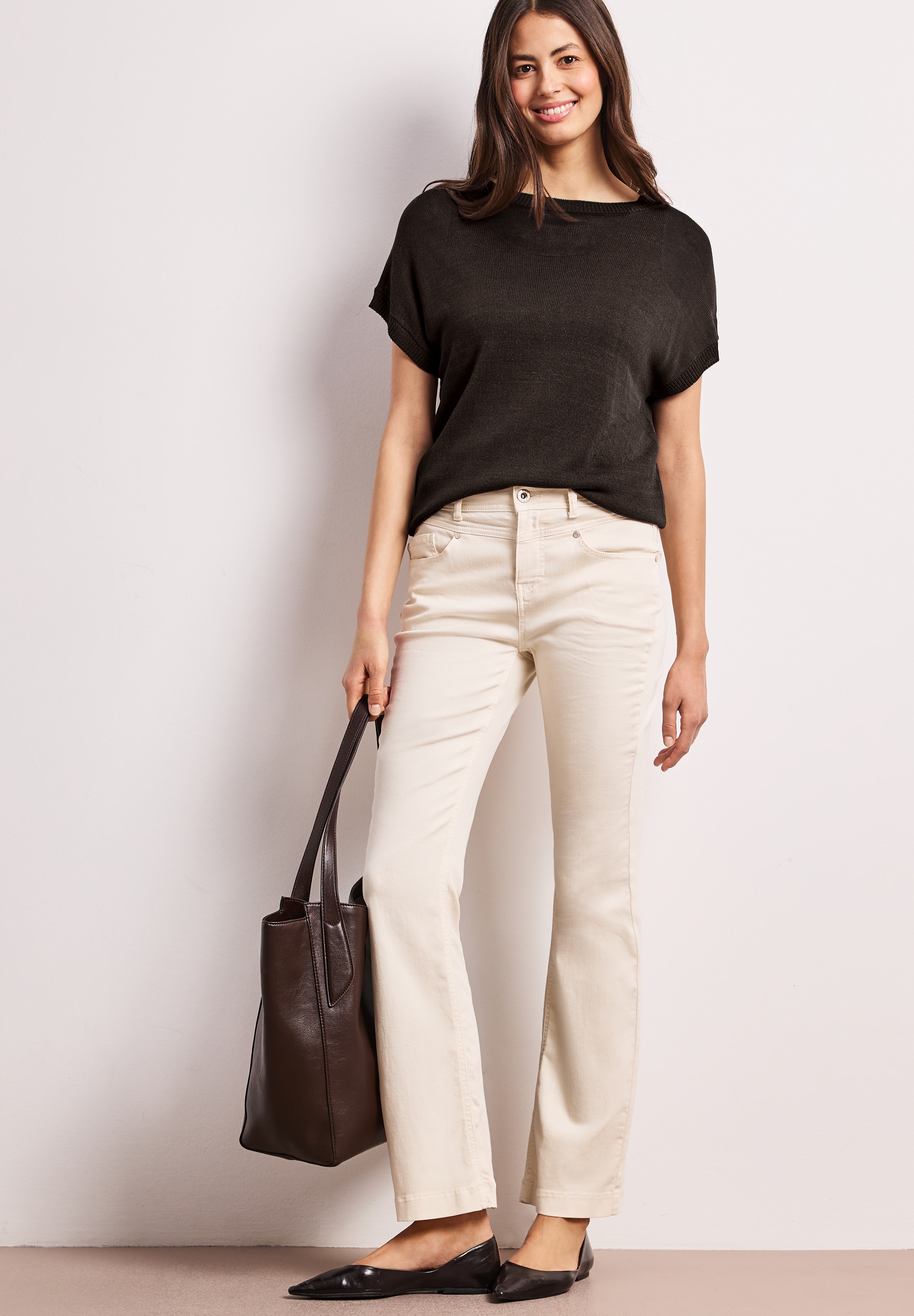 STREET ONE Kurzarmpullover mit U-Boot-Ausschnitt und aus reiner Viskose