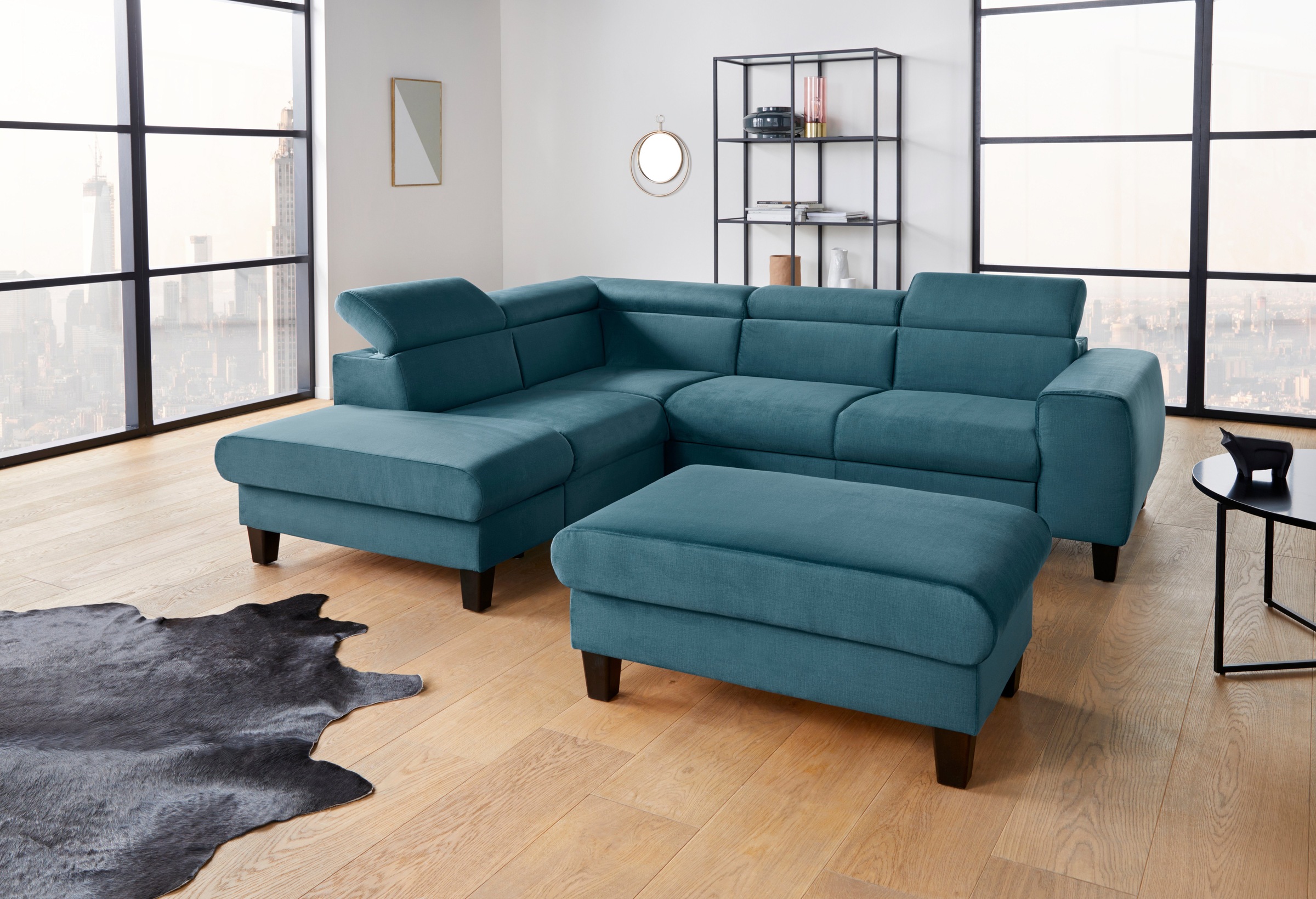 COTTA Polstergarnitur »Morven L-Form«, (Set), Set bestehend aus: Ecksofa mit Kopfteilverstellung & Hocker