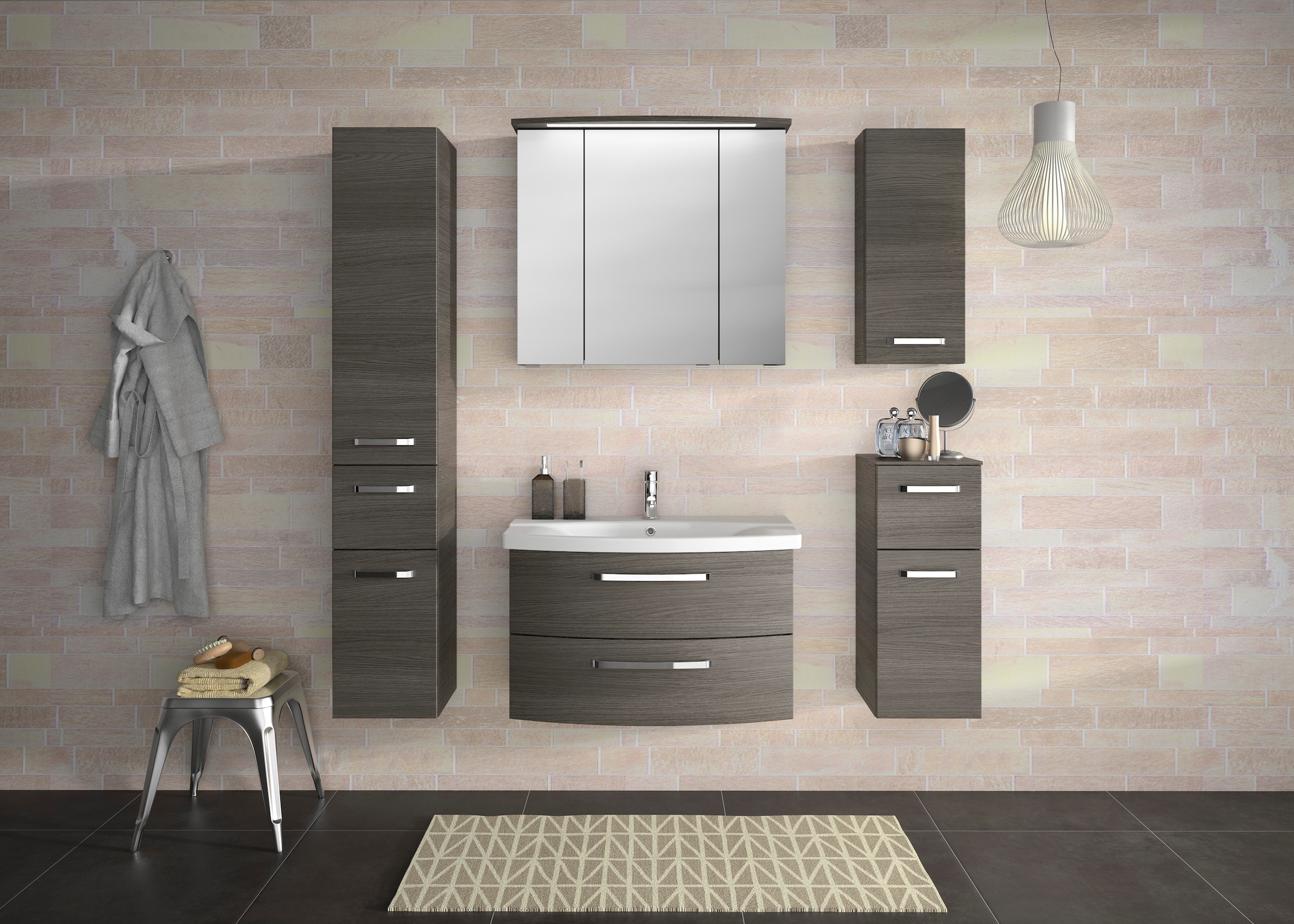 Saphir Waschtisch »Serie 4010 Keramik-Waschtisch mit Unterschrank, 84 cm breit«, Waschplatz mit 2 Schubladen, Badmöbel-Set mit Waschtisch