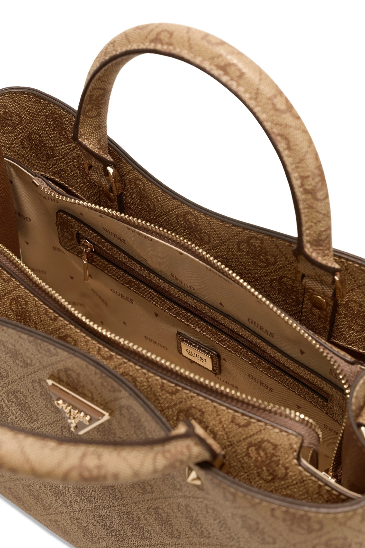 Guess Umhängetasche »MERIDIAN II GIRLFRIEND SATCHEL« Damen Handtasche, Schultertasche mit Logo-Schmuckelement