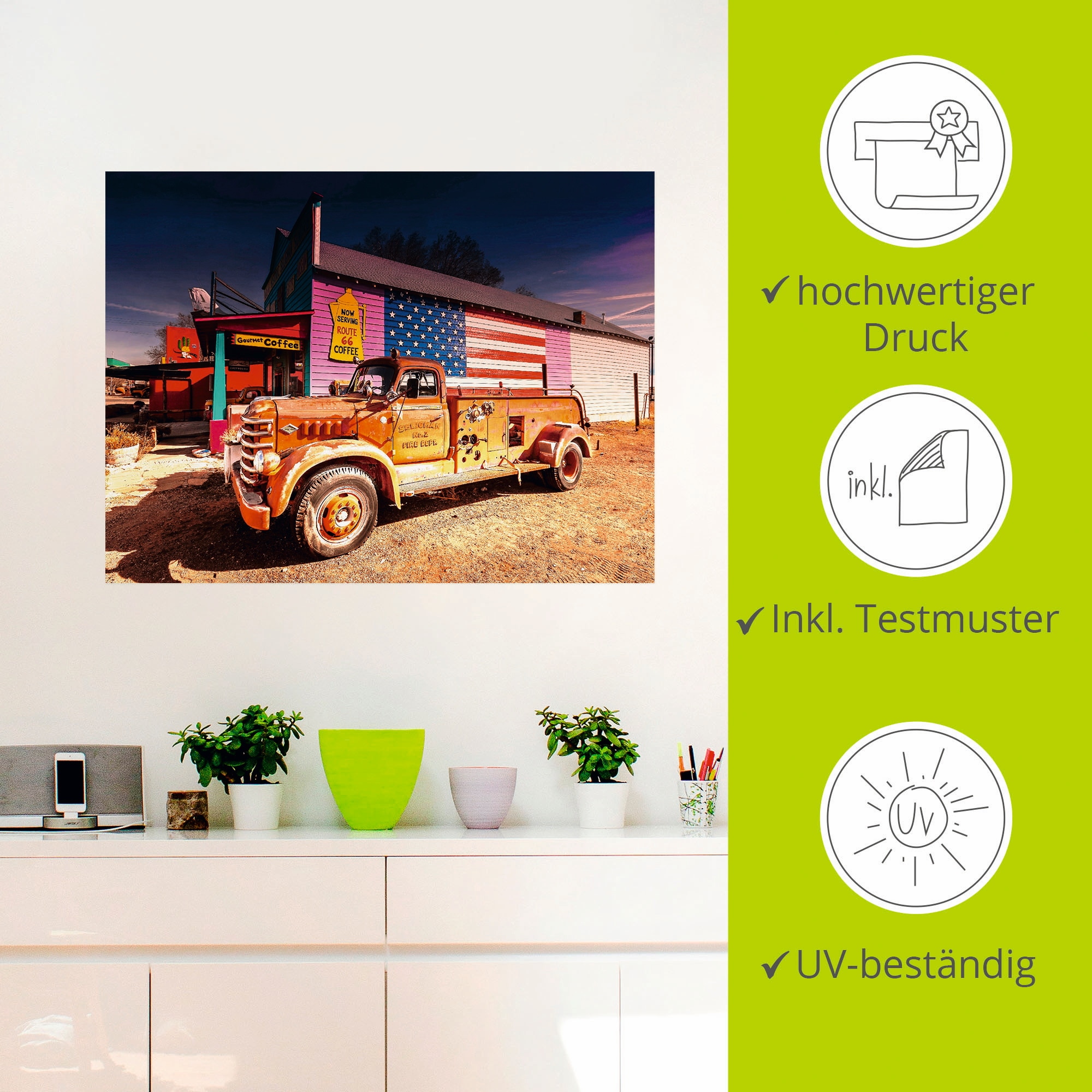 Artland Wandbild »Feuerwehr Oldtimer«, Auto, (1 St.), als Poster, Wandaufkleber in verschied. Größen