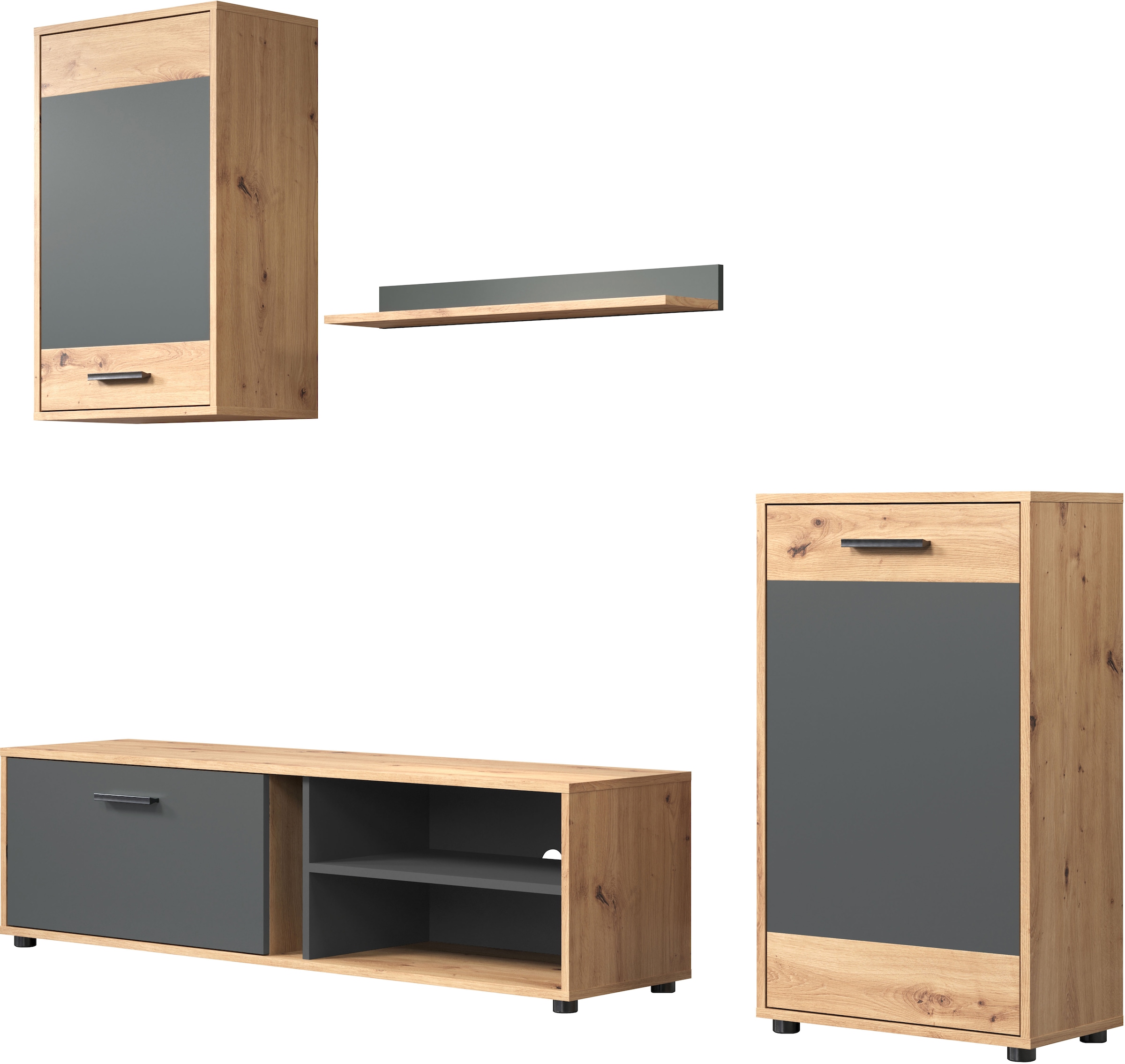 INOSIGN Wohnwand »Valetta«, (Komplett-Set, 4 St.), inkl. Lowboard, Hängeschrank, Wandboard und Highboard