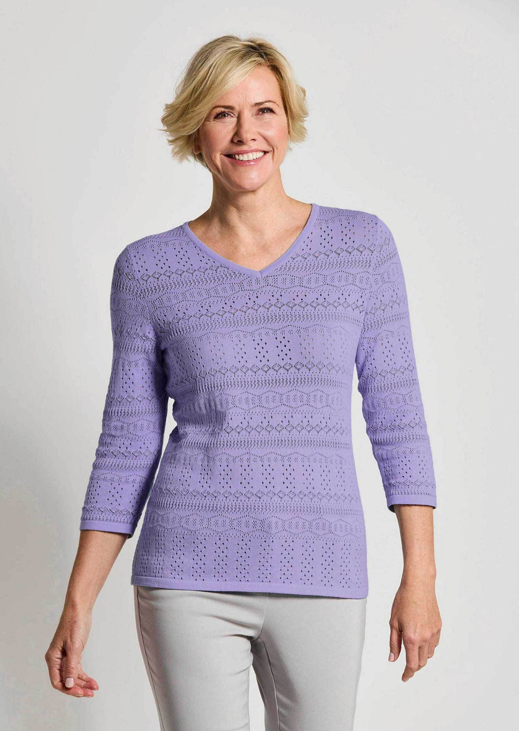 GOLDNER Rundhalspullover »Kurzgröße Sommerpullover mit V-Ausschnitt« angenehmer Tragekomfort