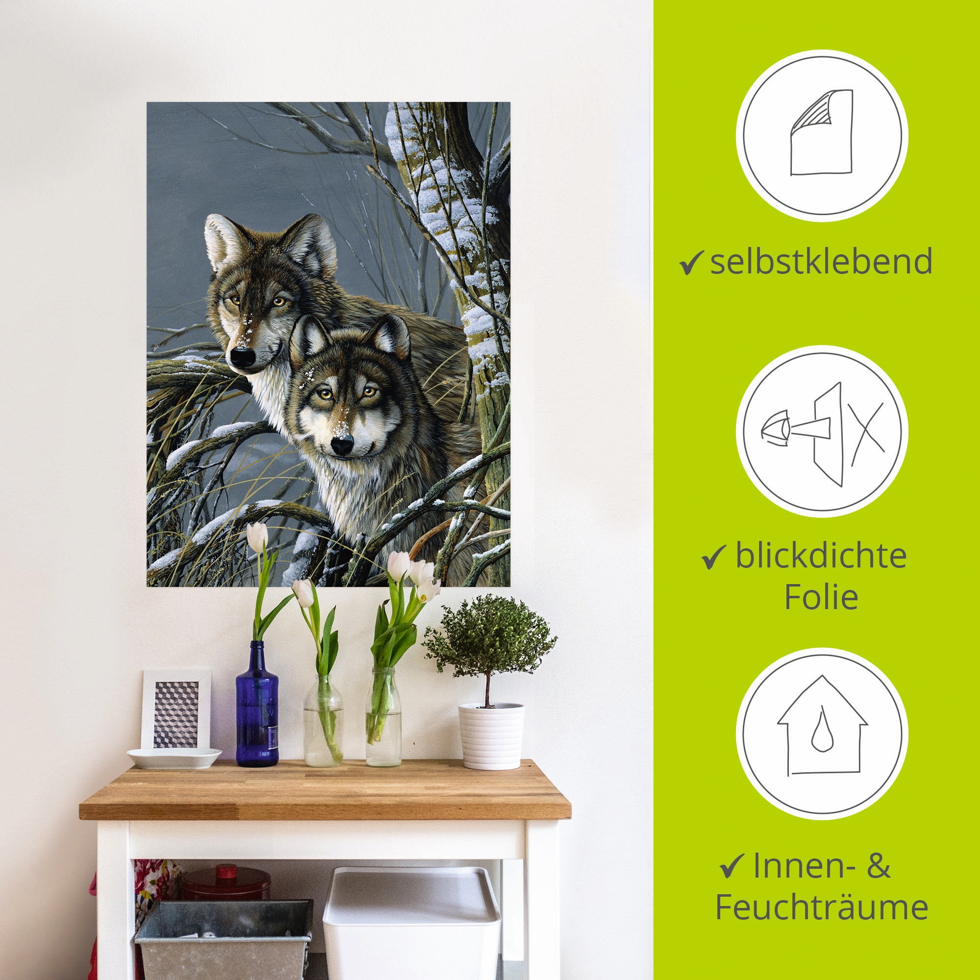 Artland Wandfolie »Zwei Wölfe«, Wildtiere, (1 St.), selbstklebend