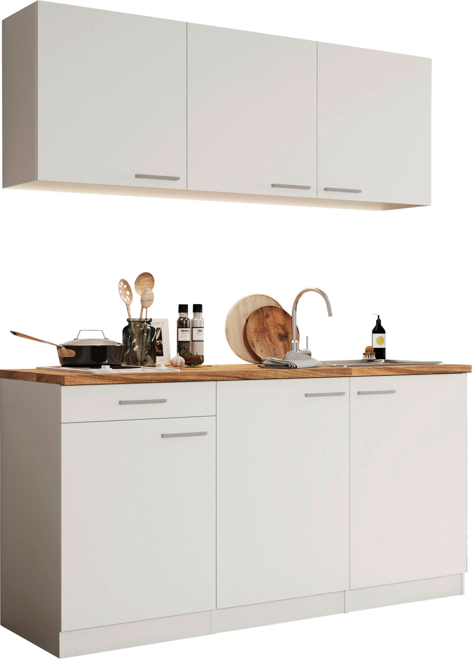 RESPEKTA Pantryküche »Luis, mit Duo Kochfeld, wahlweise mit Mikrowelle, Korpus Weiß,« Breite 150 cm, in exclusiver Konfiguration für OTTO