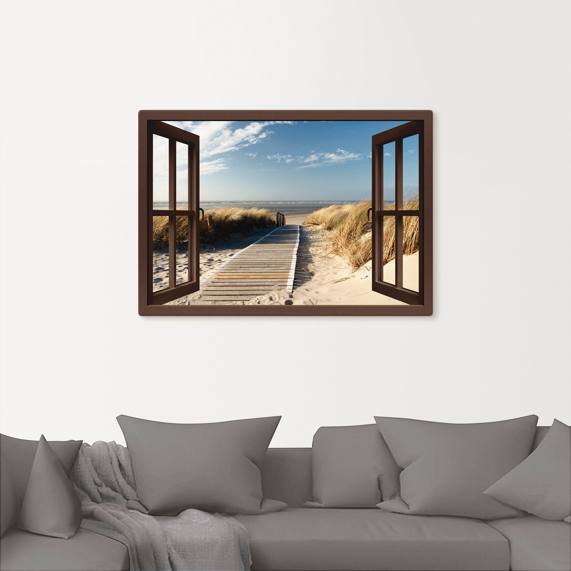 Artland Wandbild »Fensterblick Nordseestrand auf Langeoog«, Fensterblick, (1 St.), als Leinwandbild, Poster, Wandaufkleber in verschied. Größen