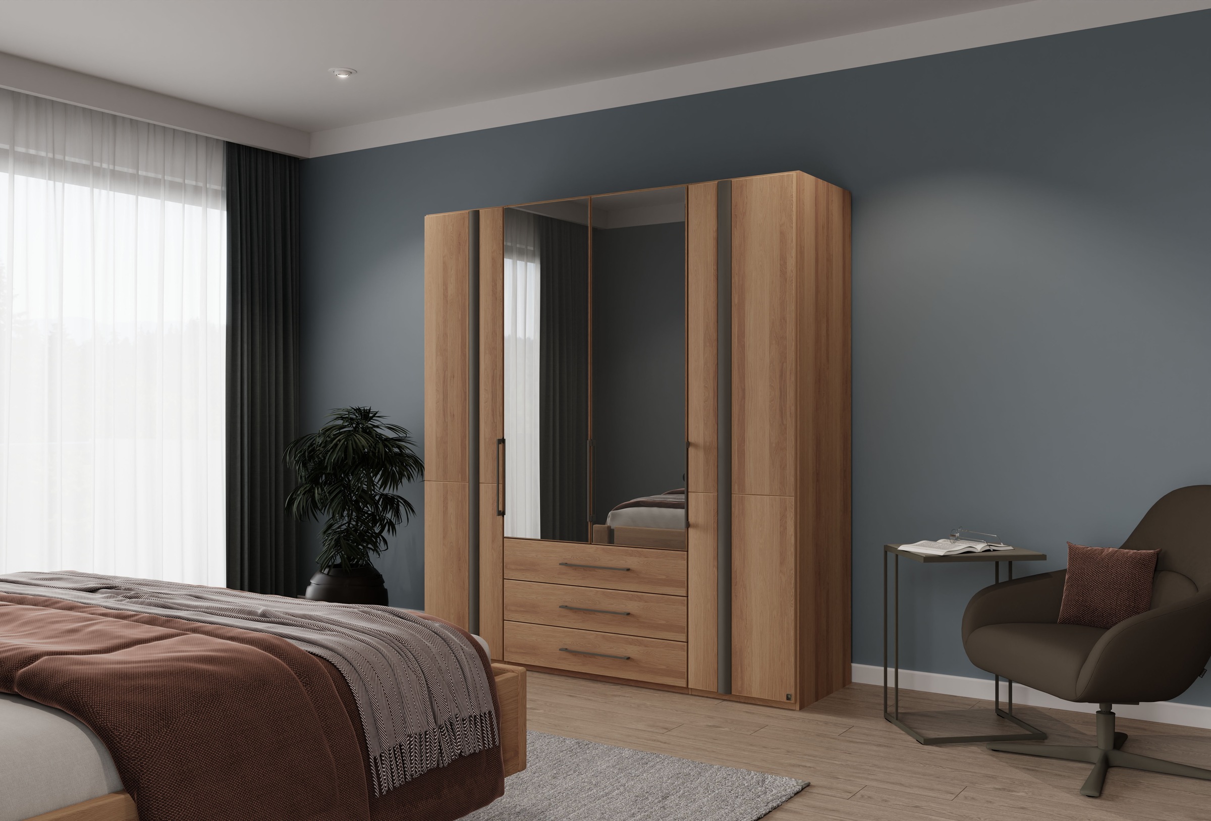 Musterring Kleiderschrank »Sorrent, Kleiderschrank, teilmassiv Eiche« mit Türdämpfern, mit Schubladen, extra Böden, MADE IN GERMANY,  Türen in Eiche massiv und als Parsol-Bronze-Spiegel, mit Schubkästen