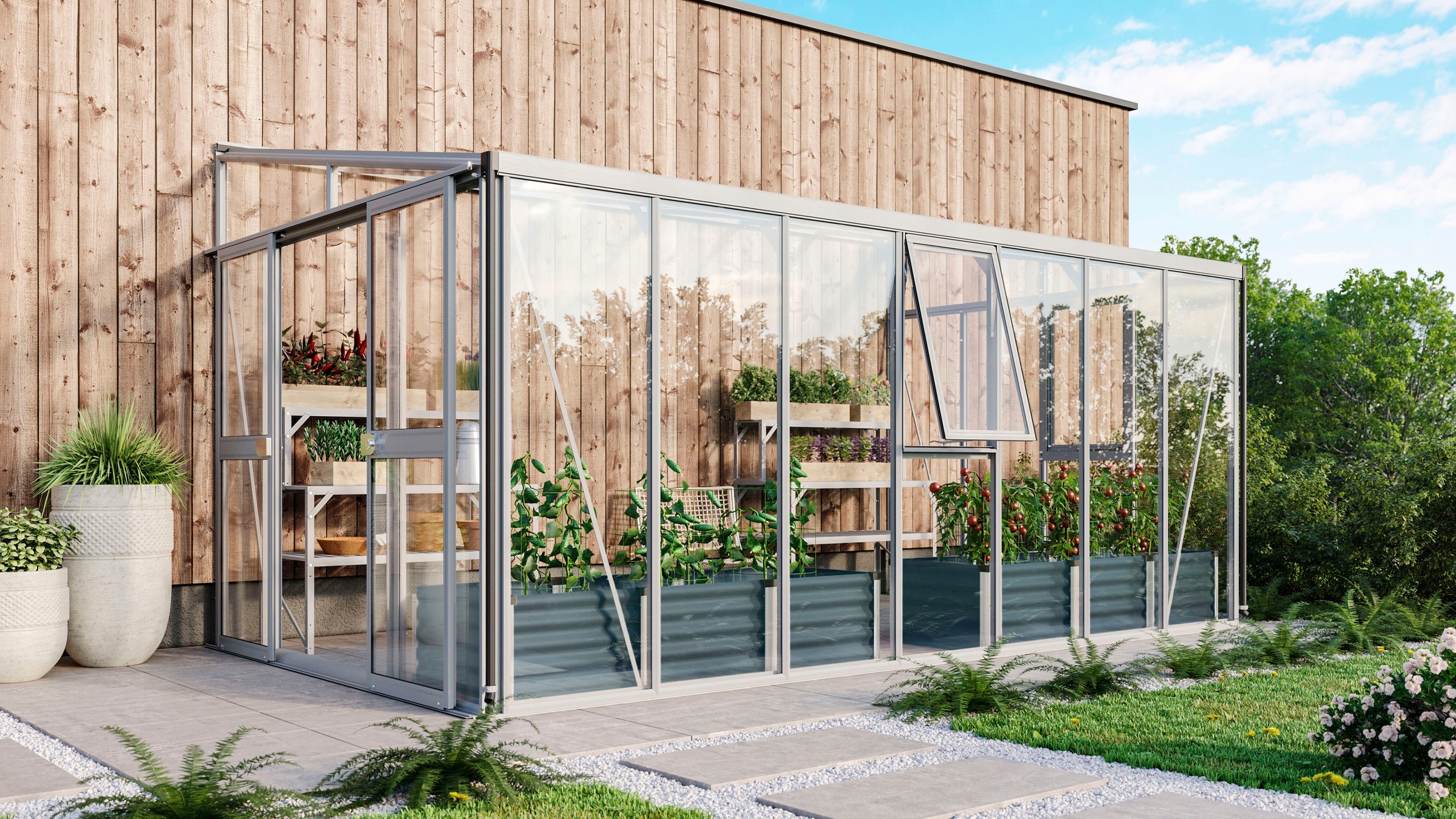Vitavia Anlehngewächshaus »H_elena 11900« Alu-Profile, 3 mm Sicherheitsglas, Dach 10 mm Hohlkammerplatten