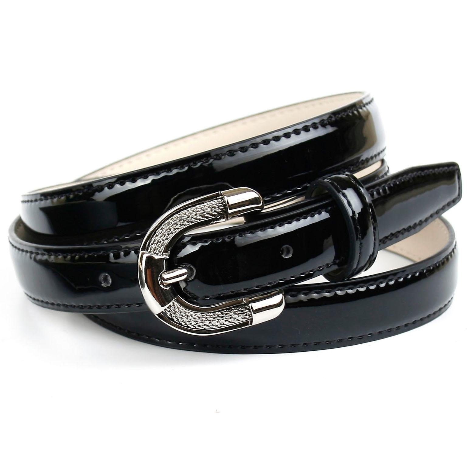 Anthoni Crown Ledergürtel, Schmaler Lackledergürtel, abgesteppte Ränder