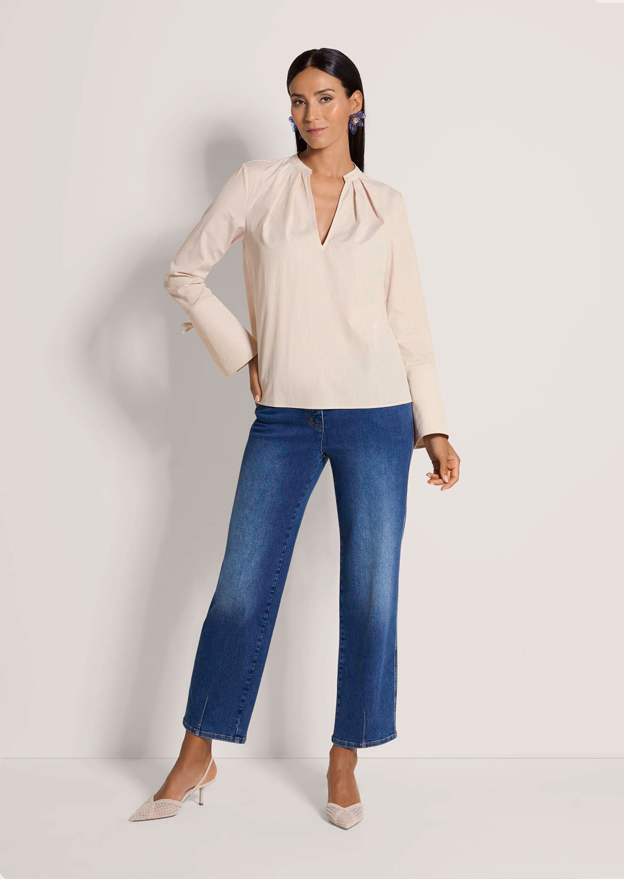 MADELEINE Langarmbluse »Streifenbluse Blusenshirt mit Streifendesign« Bluse mit Rundhalsblende mit V-Ausschnitt