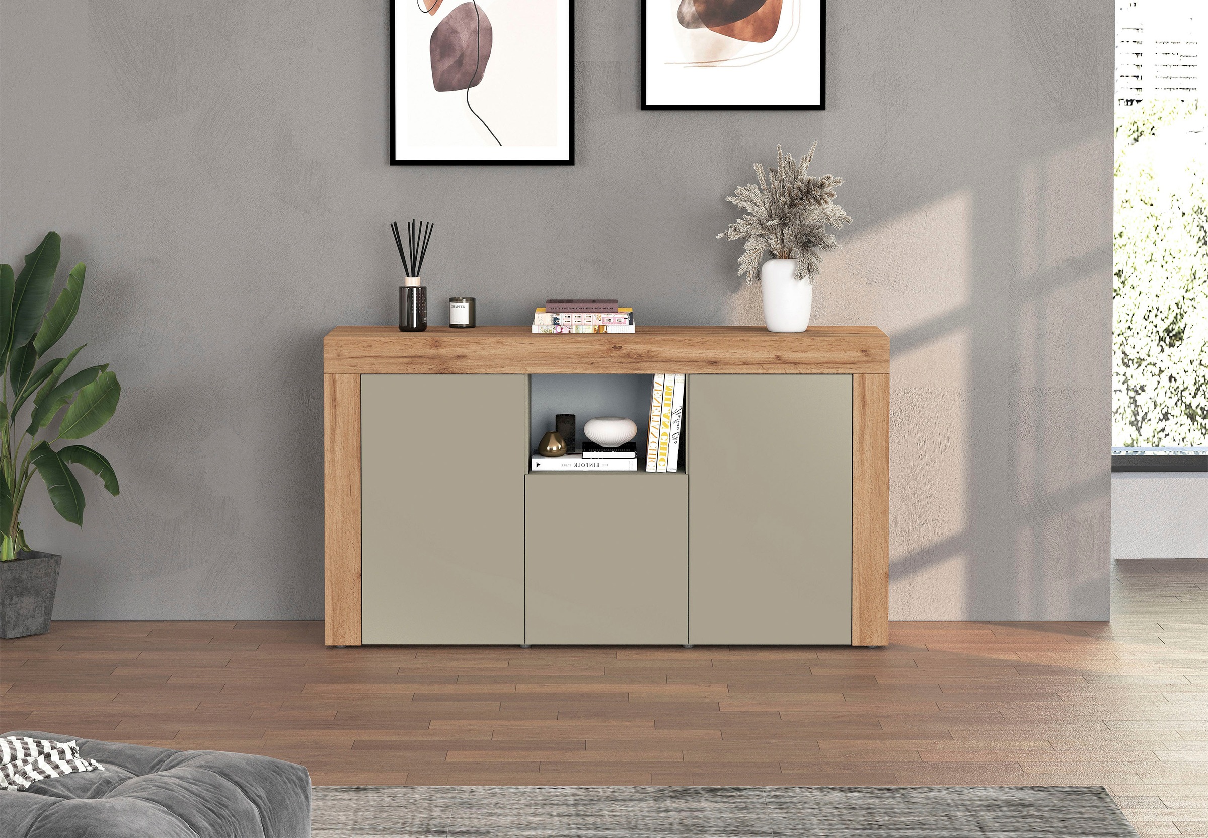 OTTO home Sideboard »CHRONOS Breite 155 cm mit 3 Türen, 1 offenes und 6 geschlossene Fächer« 1 Stk. tlg. Sideboard,Kommode, Schrank, Grifflos mit Push to Open, Made in Italy