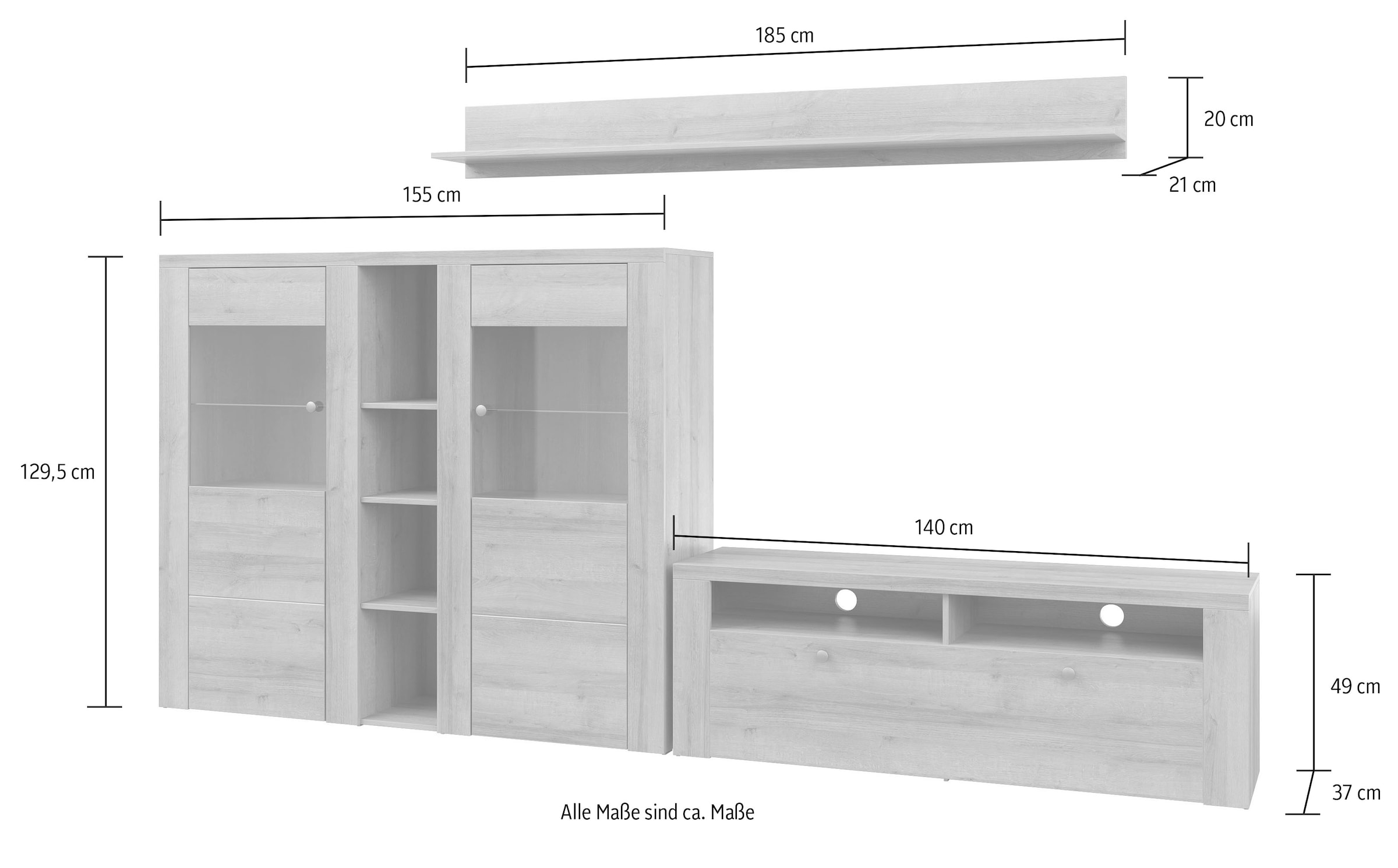 Home affaire Wohnwand »Larona, Wohnwand, Set 3 teilig,«, (3 St.), Wohnzimmer Set bestehend aus 1 TV-Board, 1 Highboard,1 Wandregal