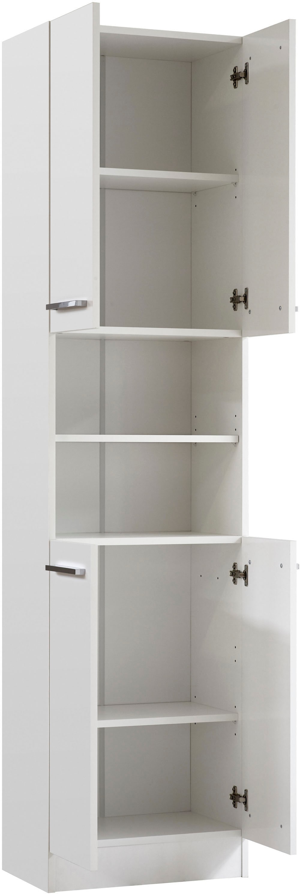 Saphir Hochschrank »Quickset 335 Badschrank 50 cm breit, 4 Türen, 1 Nische, 3 Einlegeböden«, Badezimmer-Hochschrank, Weiß Glanz, Griffe in Chrom glänzend
