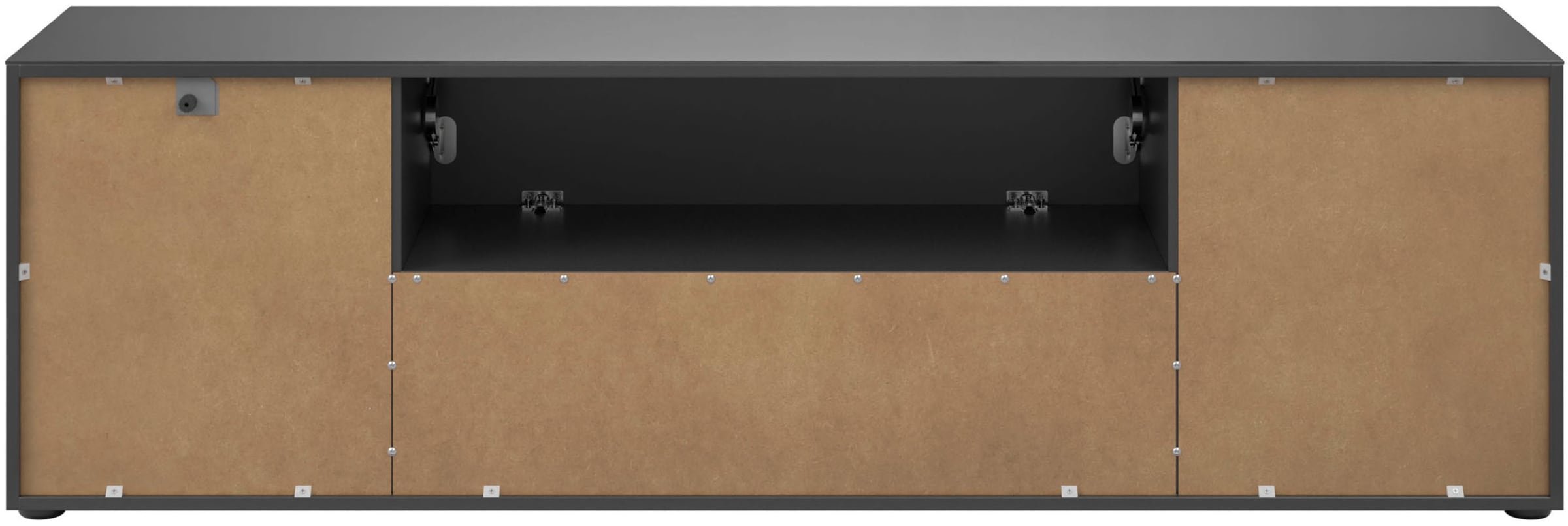 Manjana Möbel Lowboard »mit Chrom oder Schwarz matten Metallgriffen« mit Glasfronten, melaminbeschichtete Oberfläche, Made in Germany